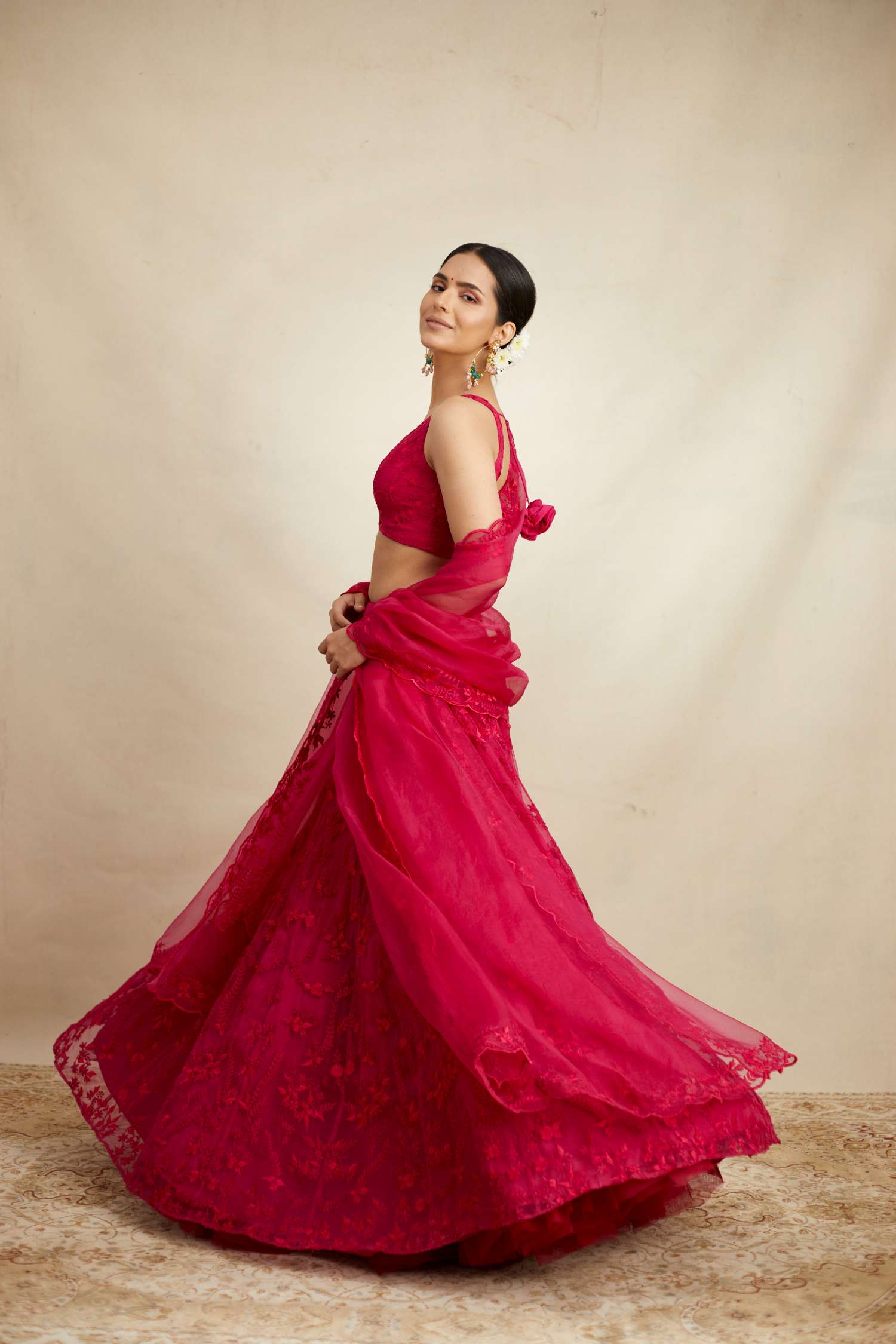 Hot Pink Thread Work Lehenga Set
