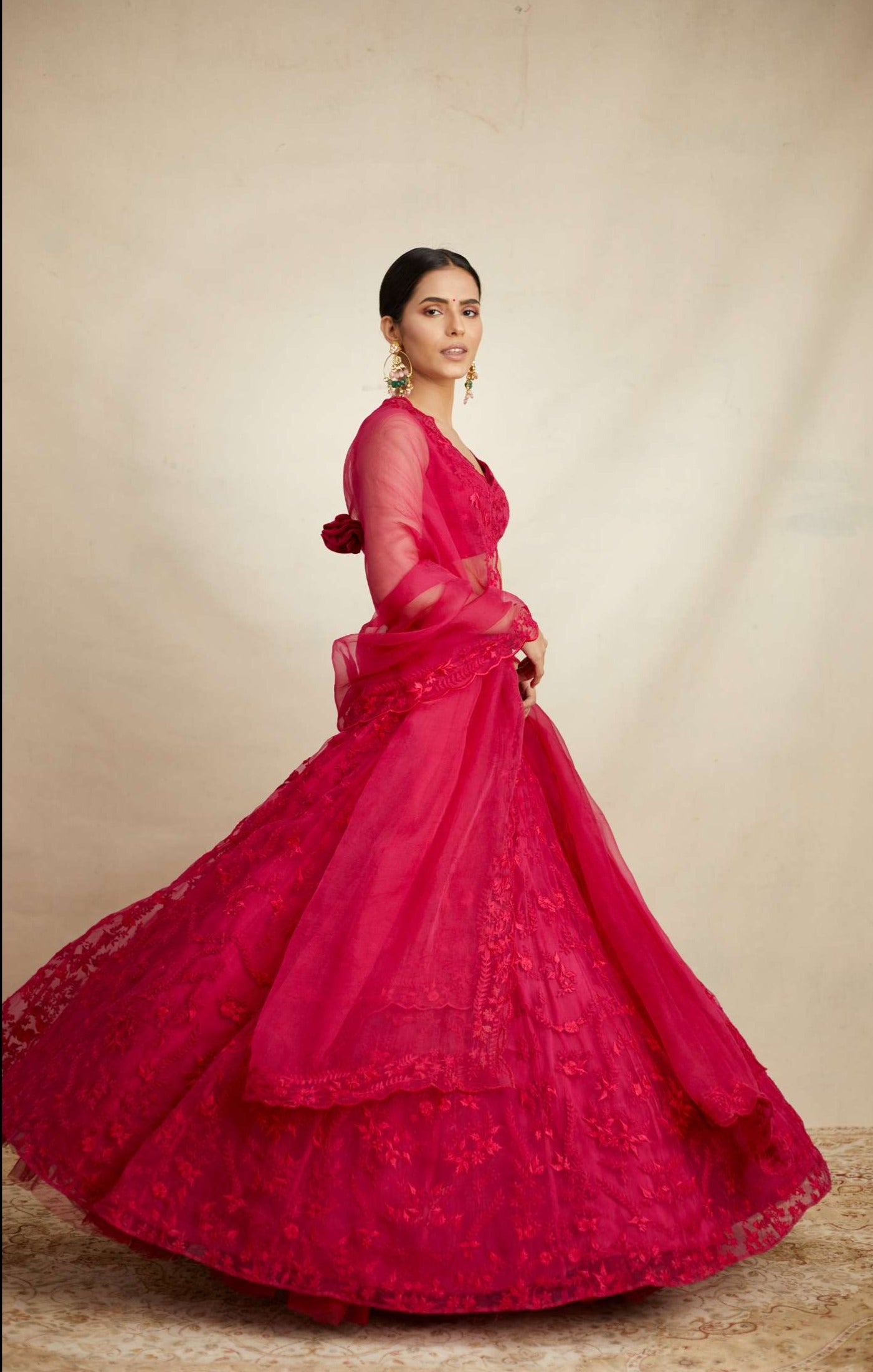 Hot Pink Thread Work Lehenga Set