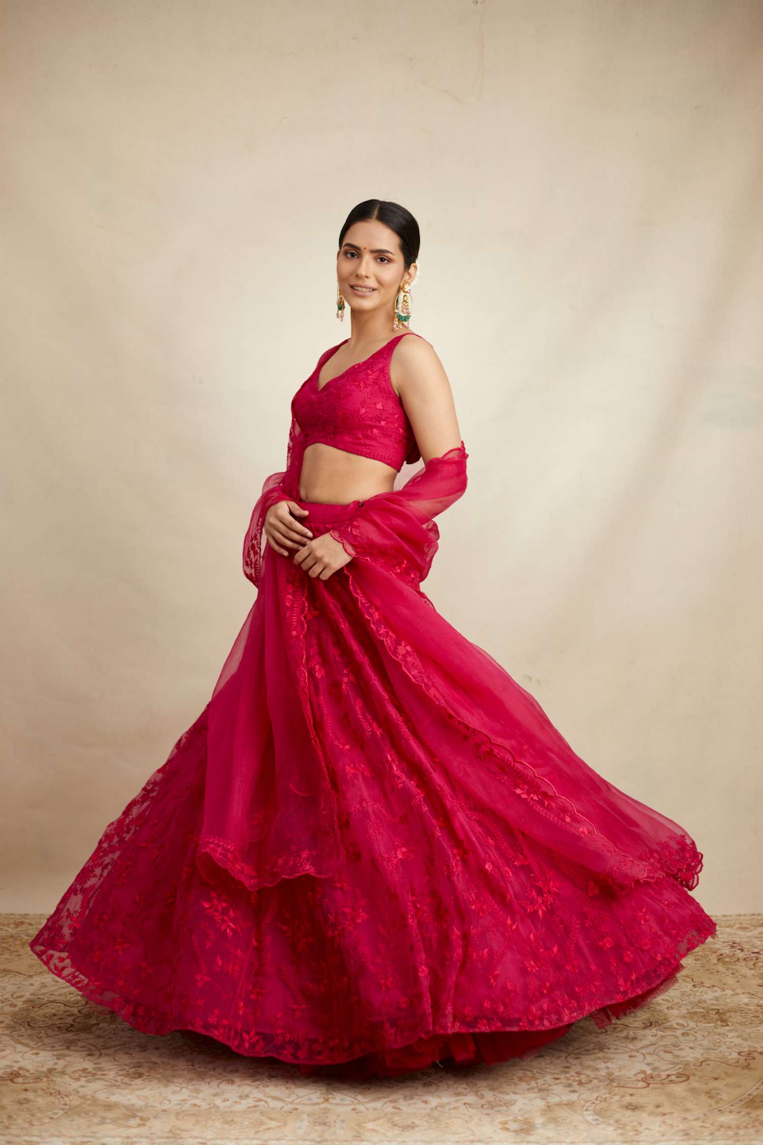 Hot Pink Thread Work Lehenga Set