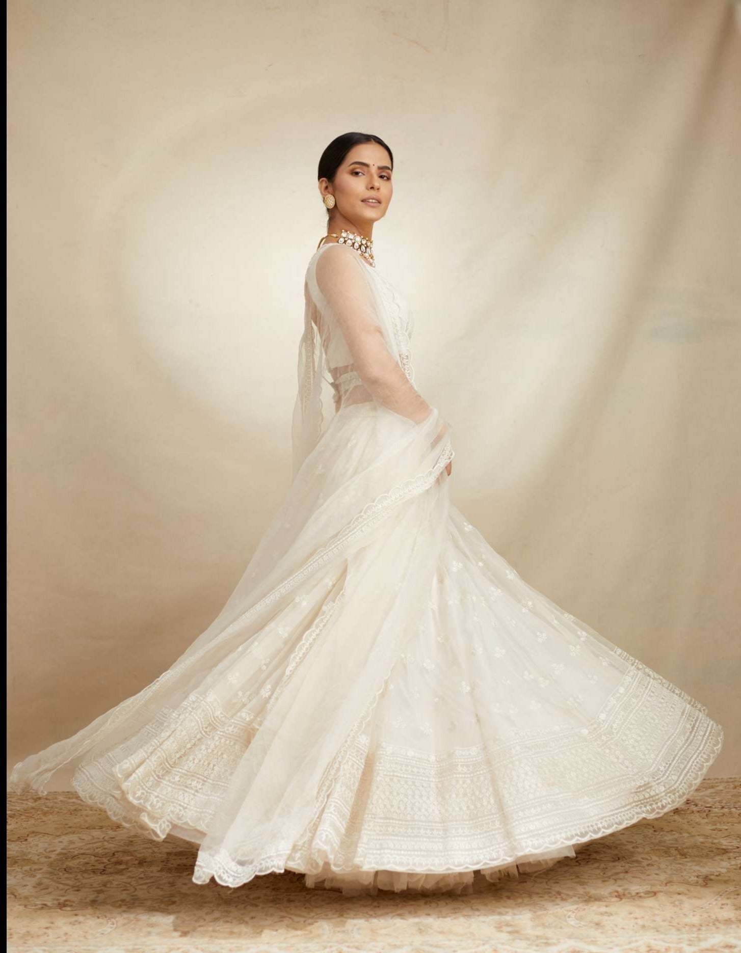 White Thread Work Lehenga Set