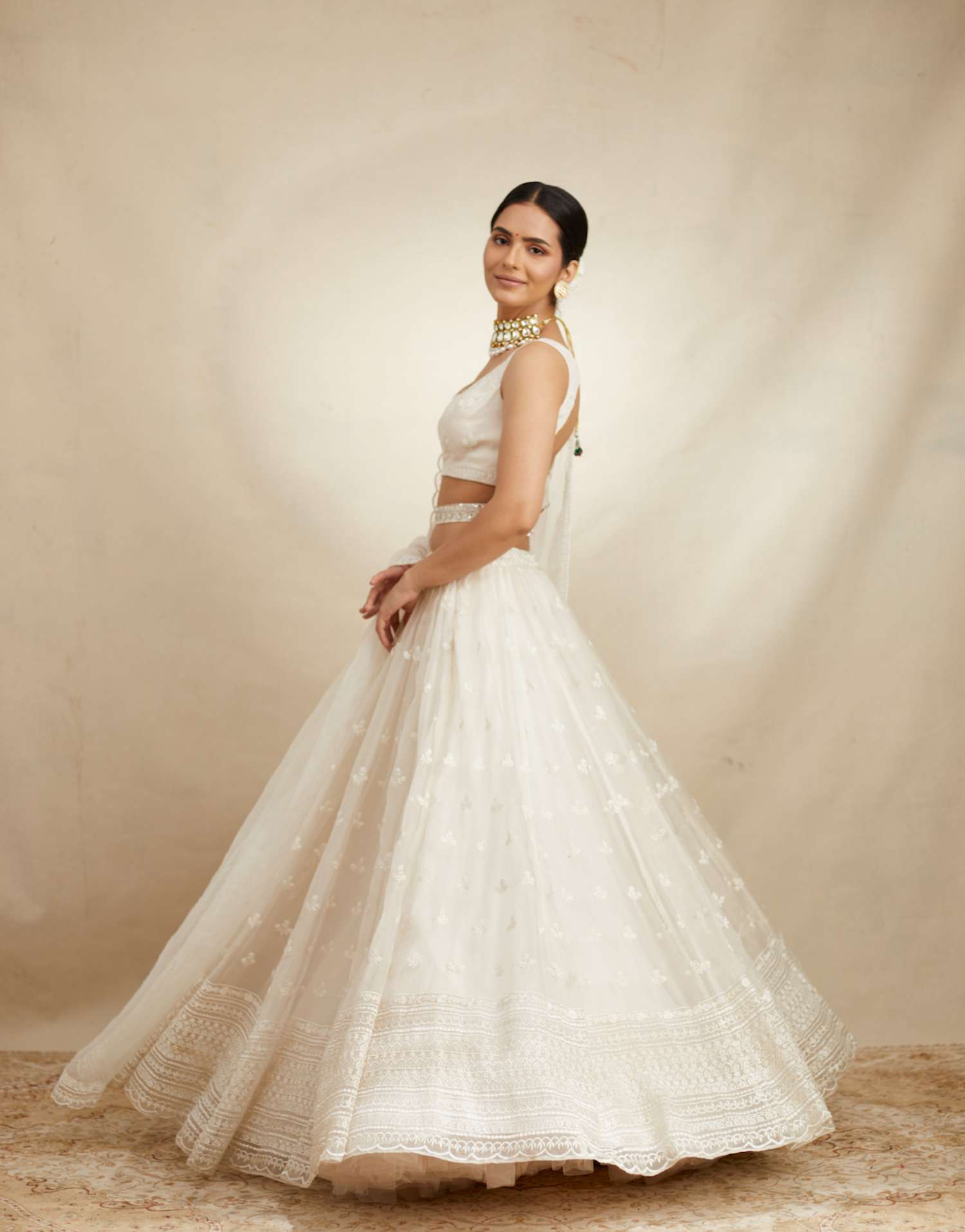 White Thread Work Lehenga Set