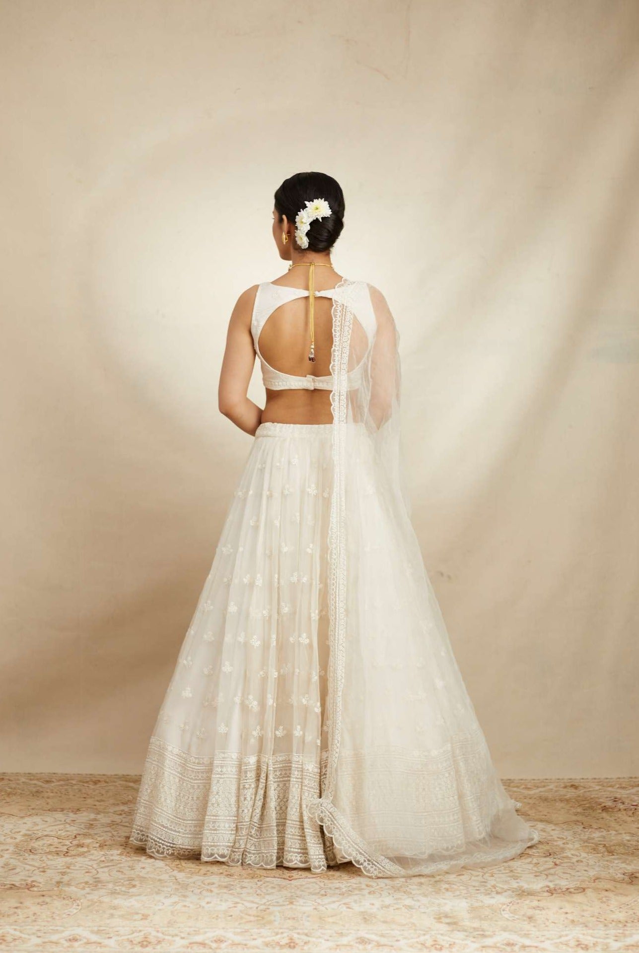White Thread Work Lehenga Set