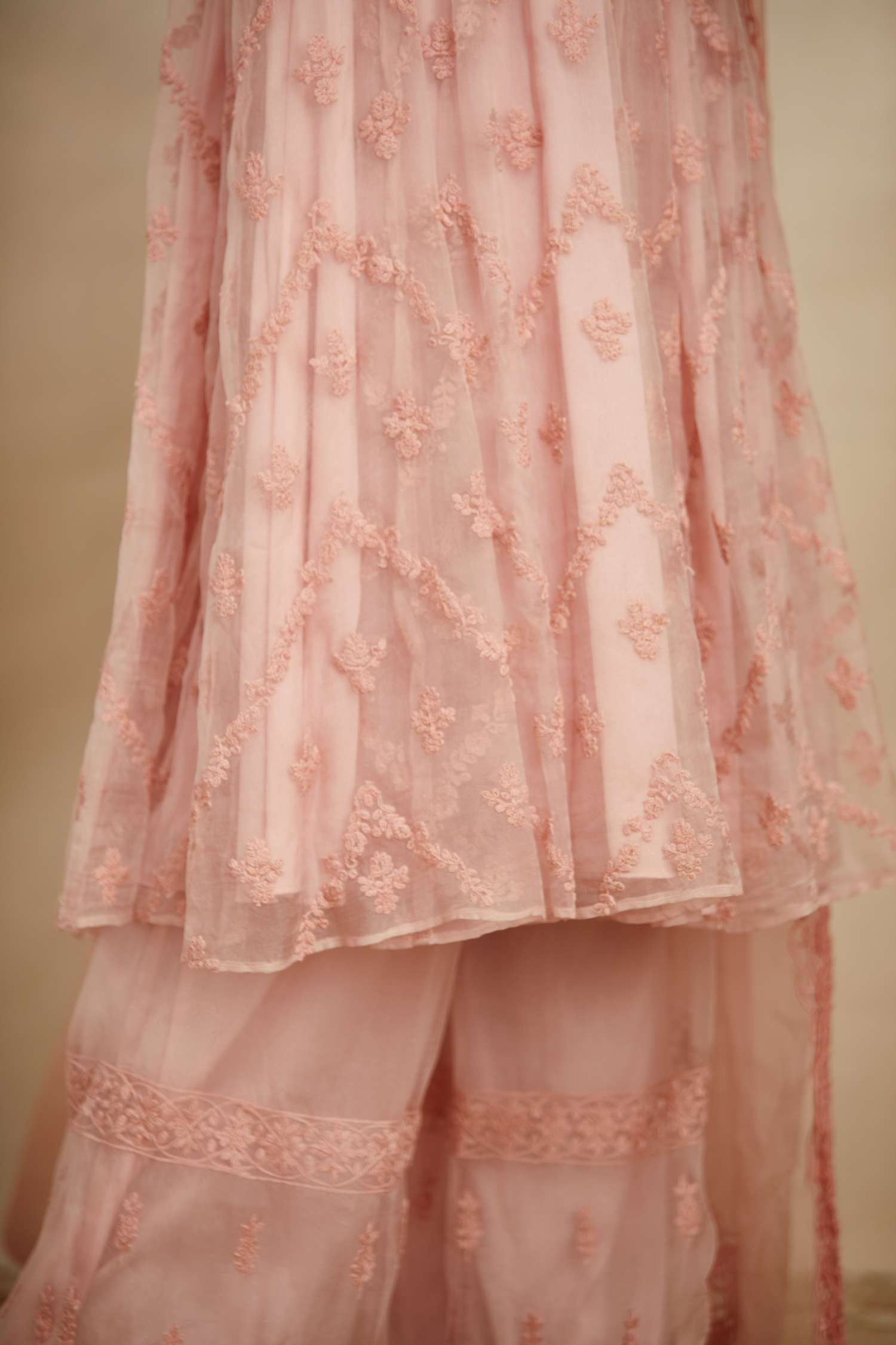 Pink Thread Work Anarkali Sharara Set