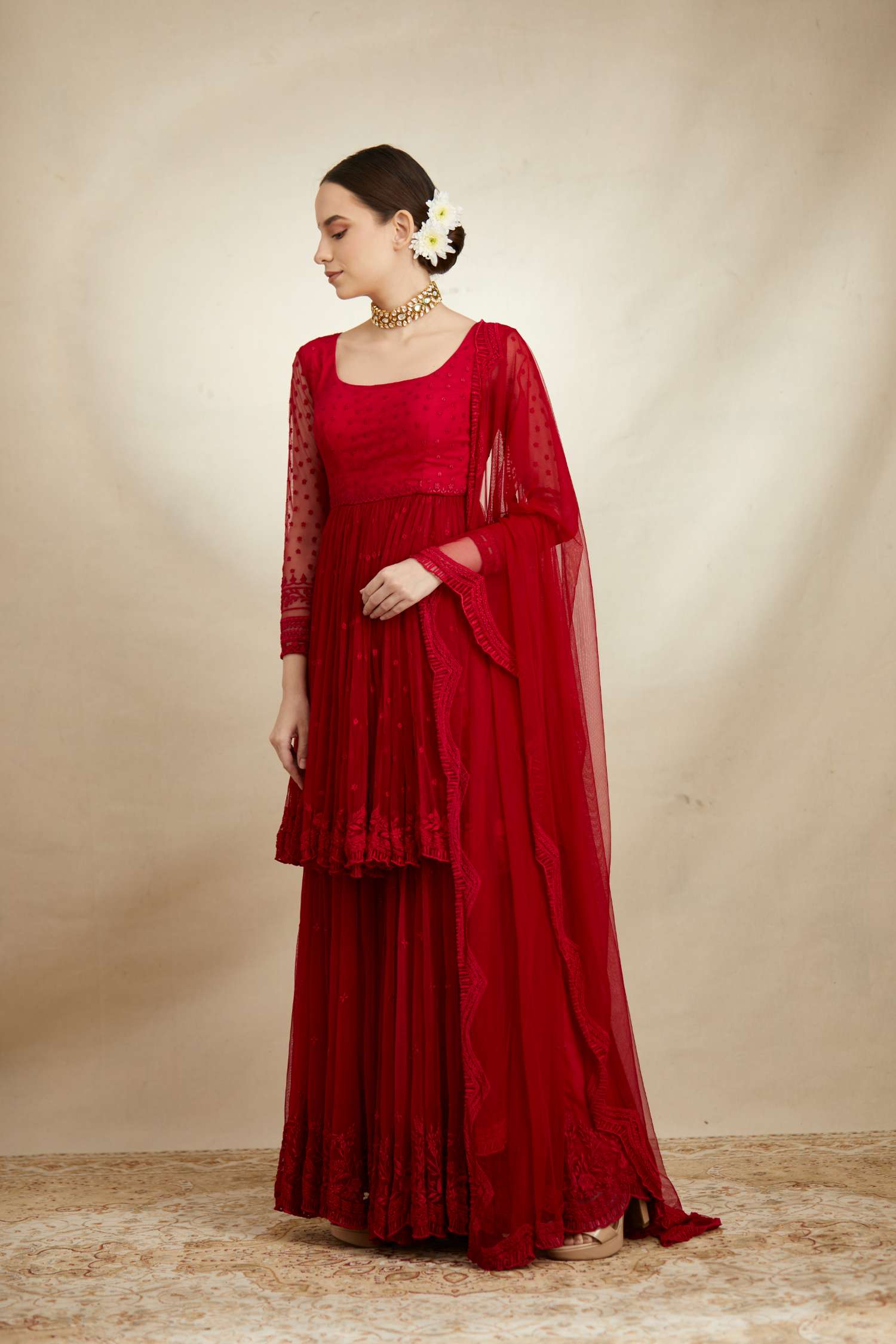 Caramine Threadwork Peplum Sharara Set