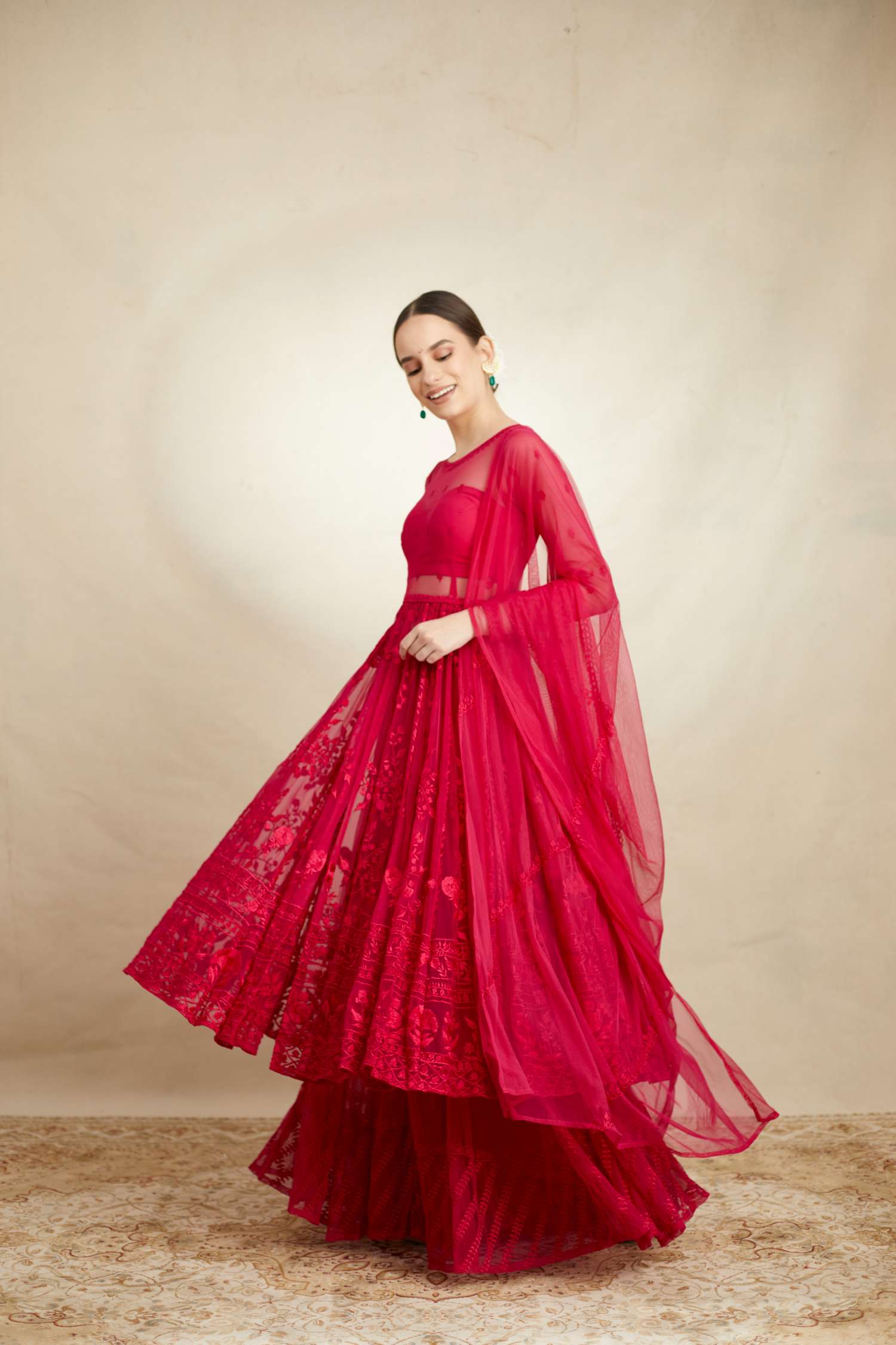 Hot Pink Thread Work Sharara Set