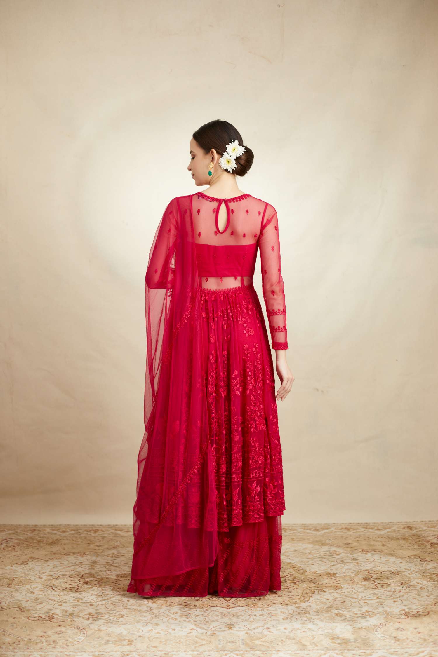 Hot Pink Thread Work Sharara Set