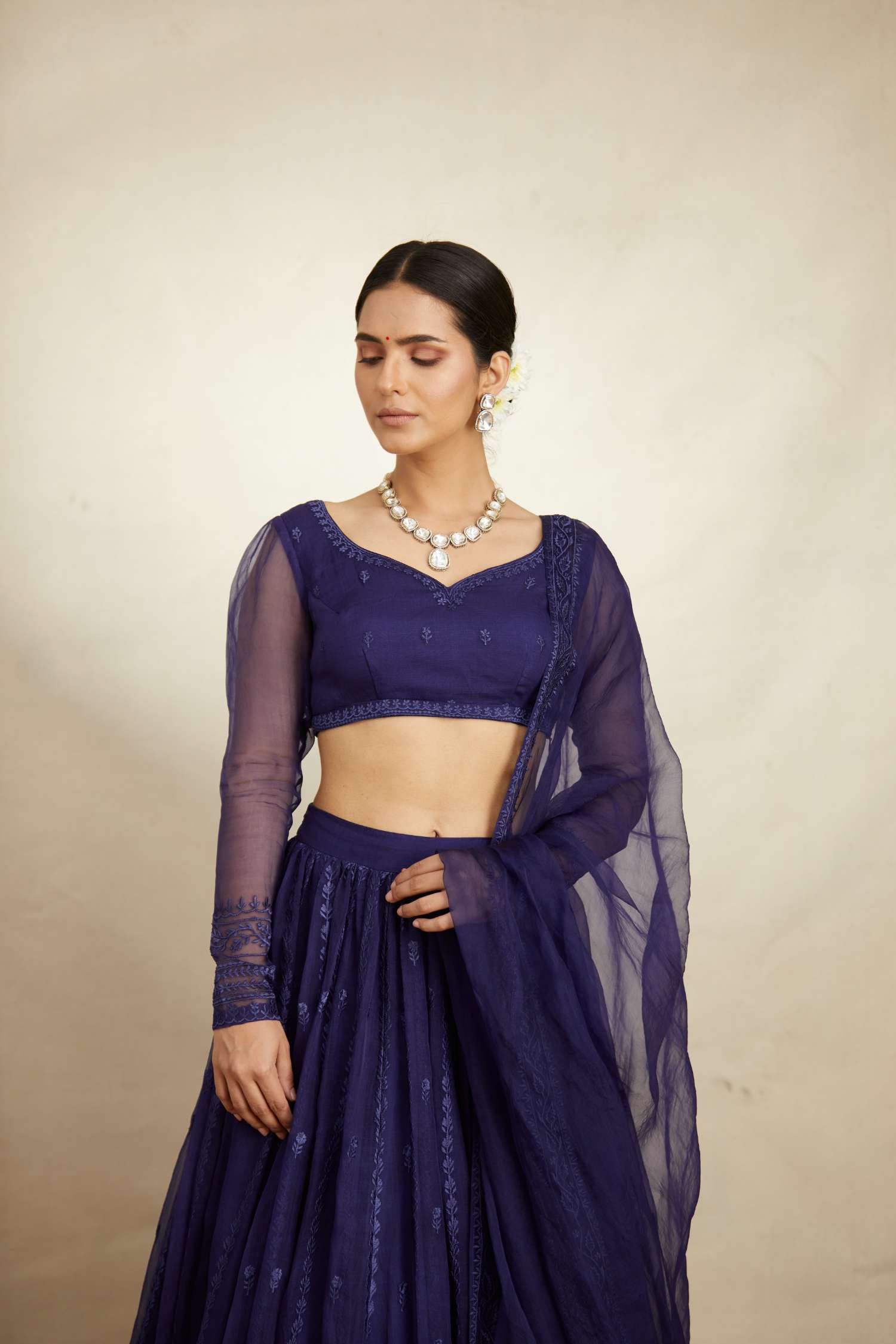 Purple Line Thread Work Lehenga Set