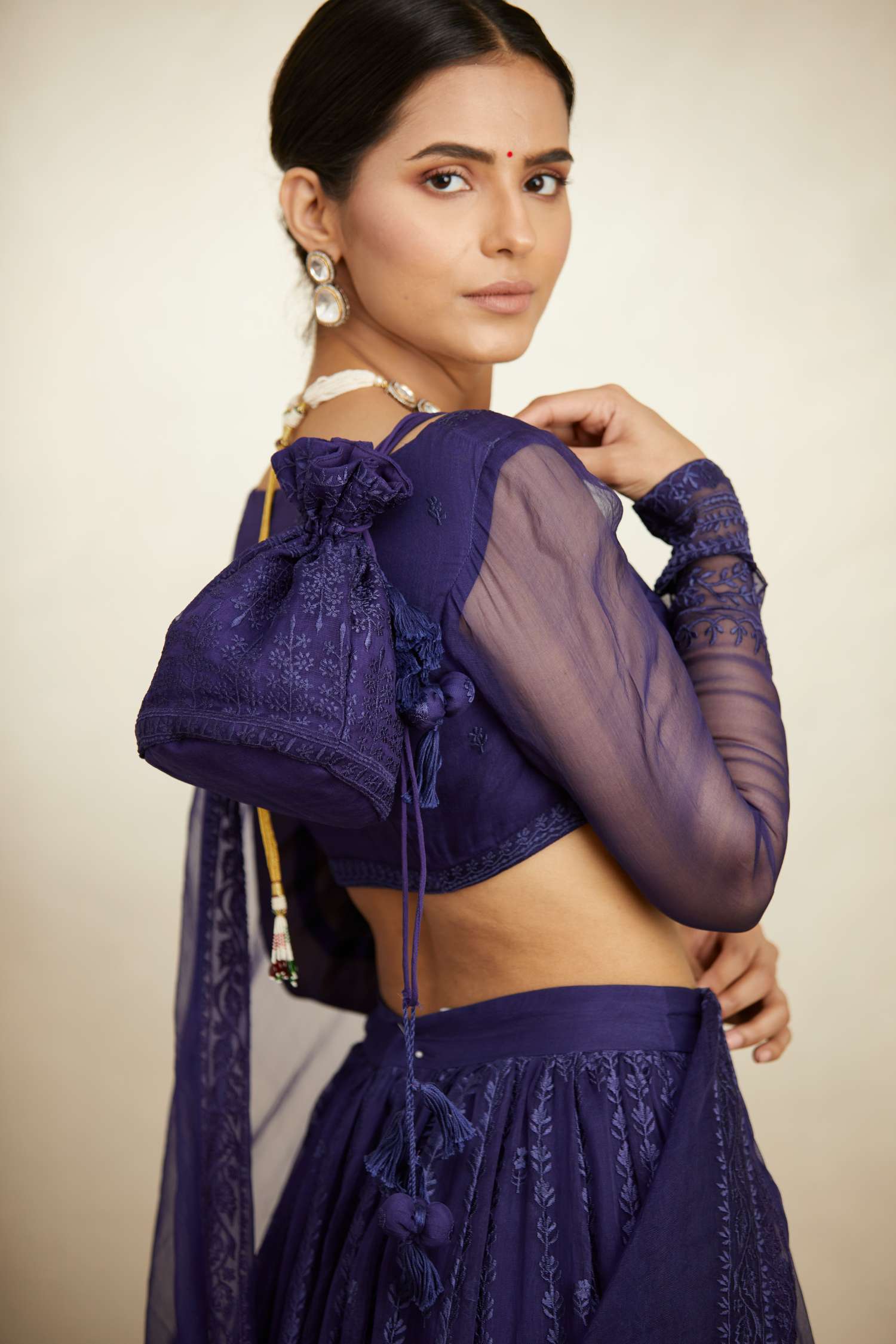 Purple Line Thread Work Potli