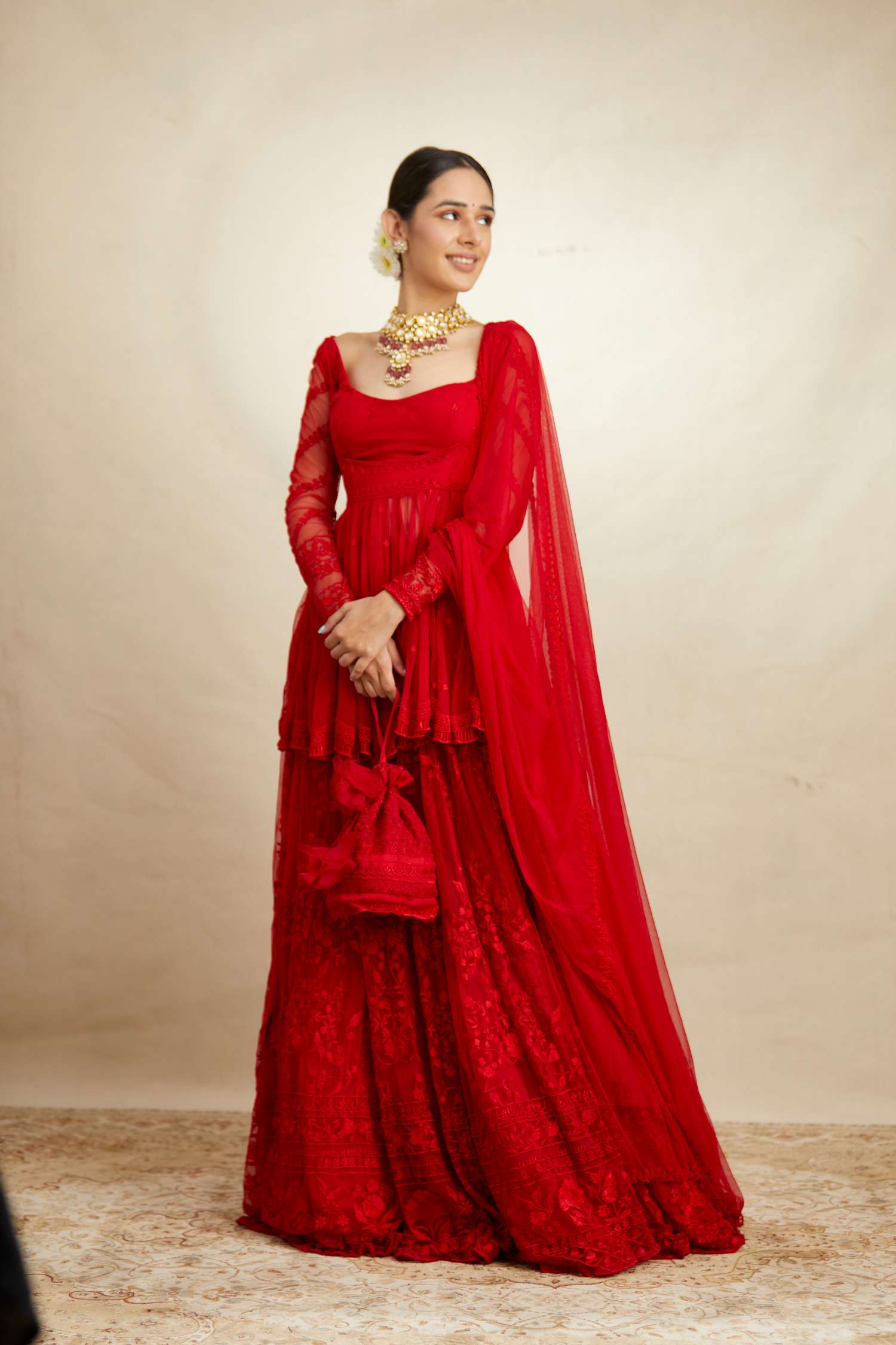 Red Peplum With Thread Work Sharara Set