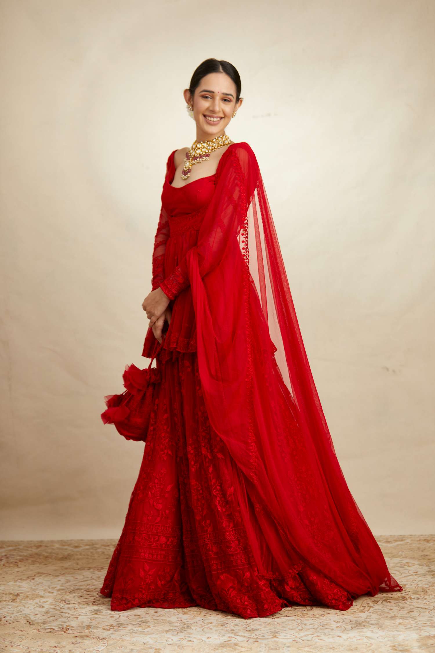 Red Peplum With Thread Work Sharara Set