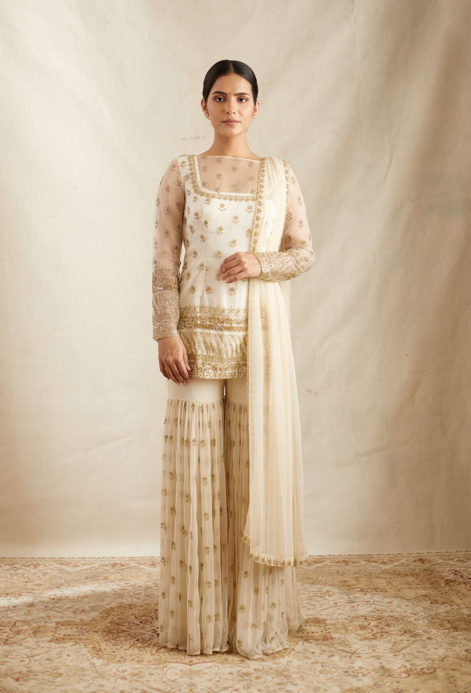 Off White Bootie Kurti With Sharara