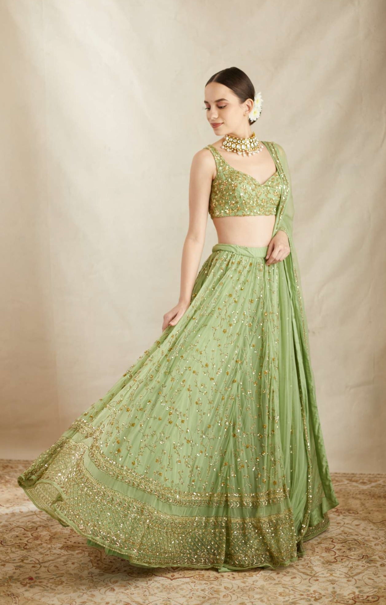 Mint Green Heavy Jaal Work Lehenga Set