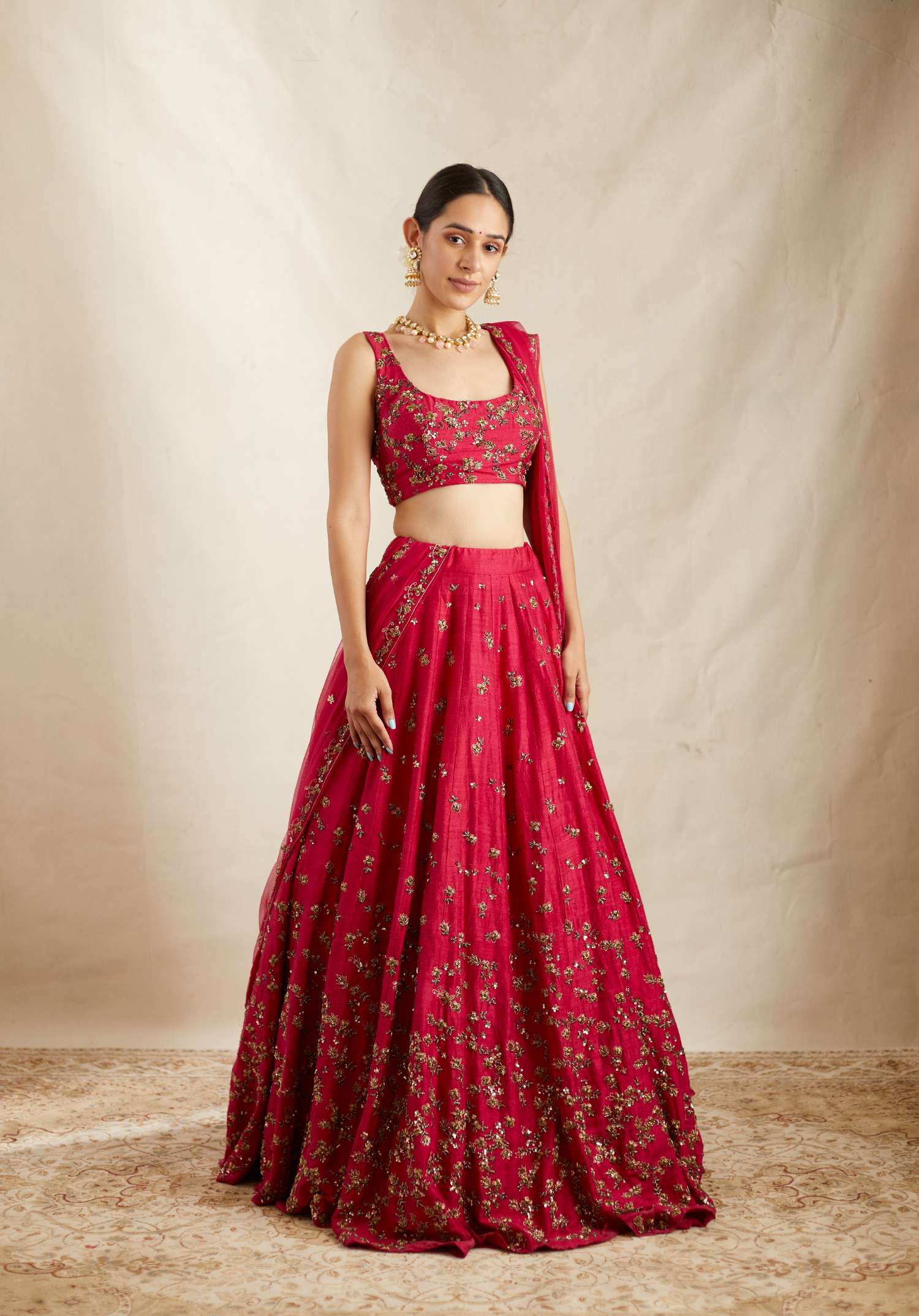 Caramine Pink Embllished Lehenga Set