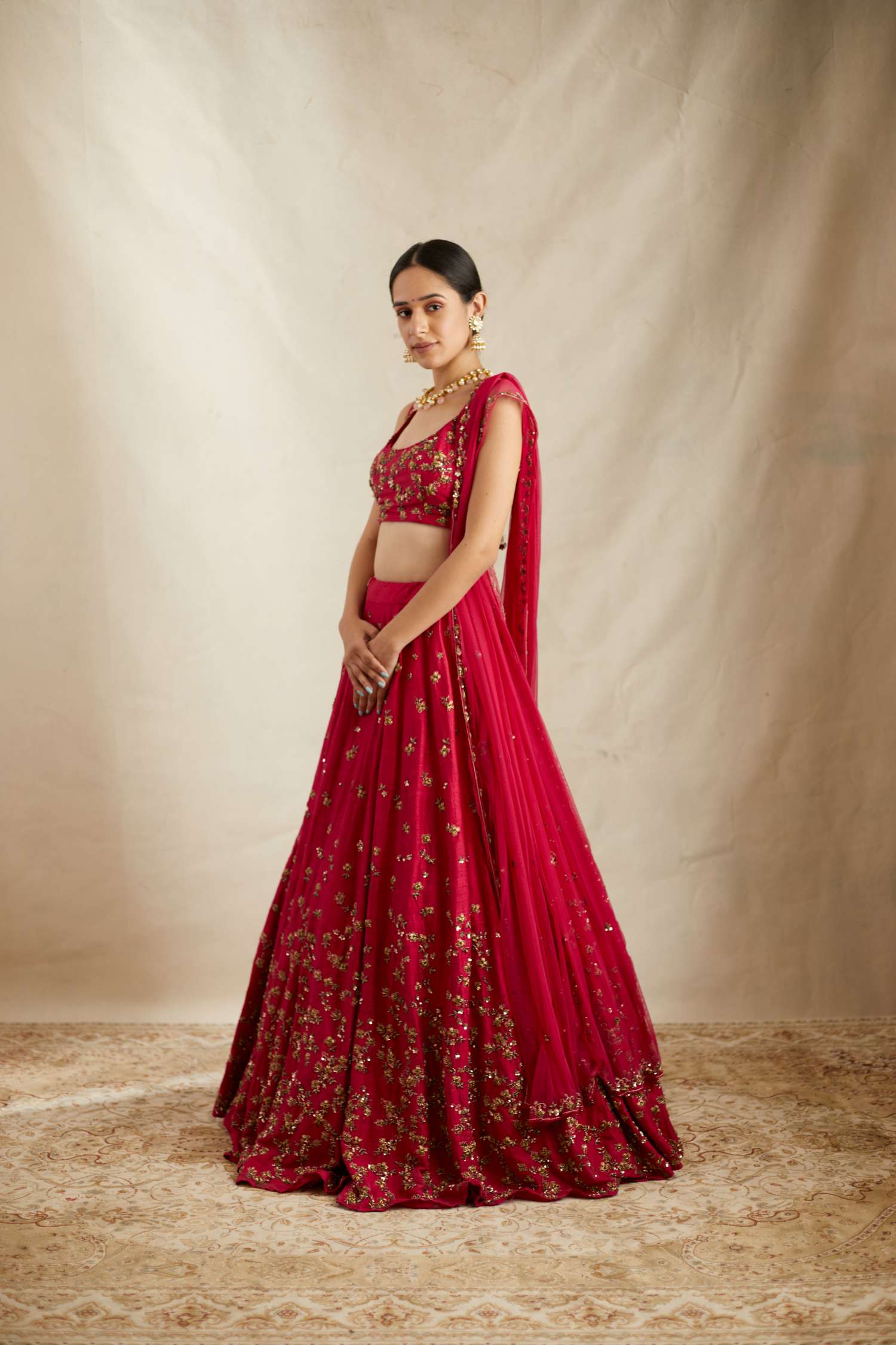 Caramine Pink Embllished Lehenga Set