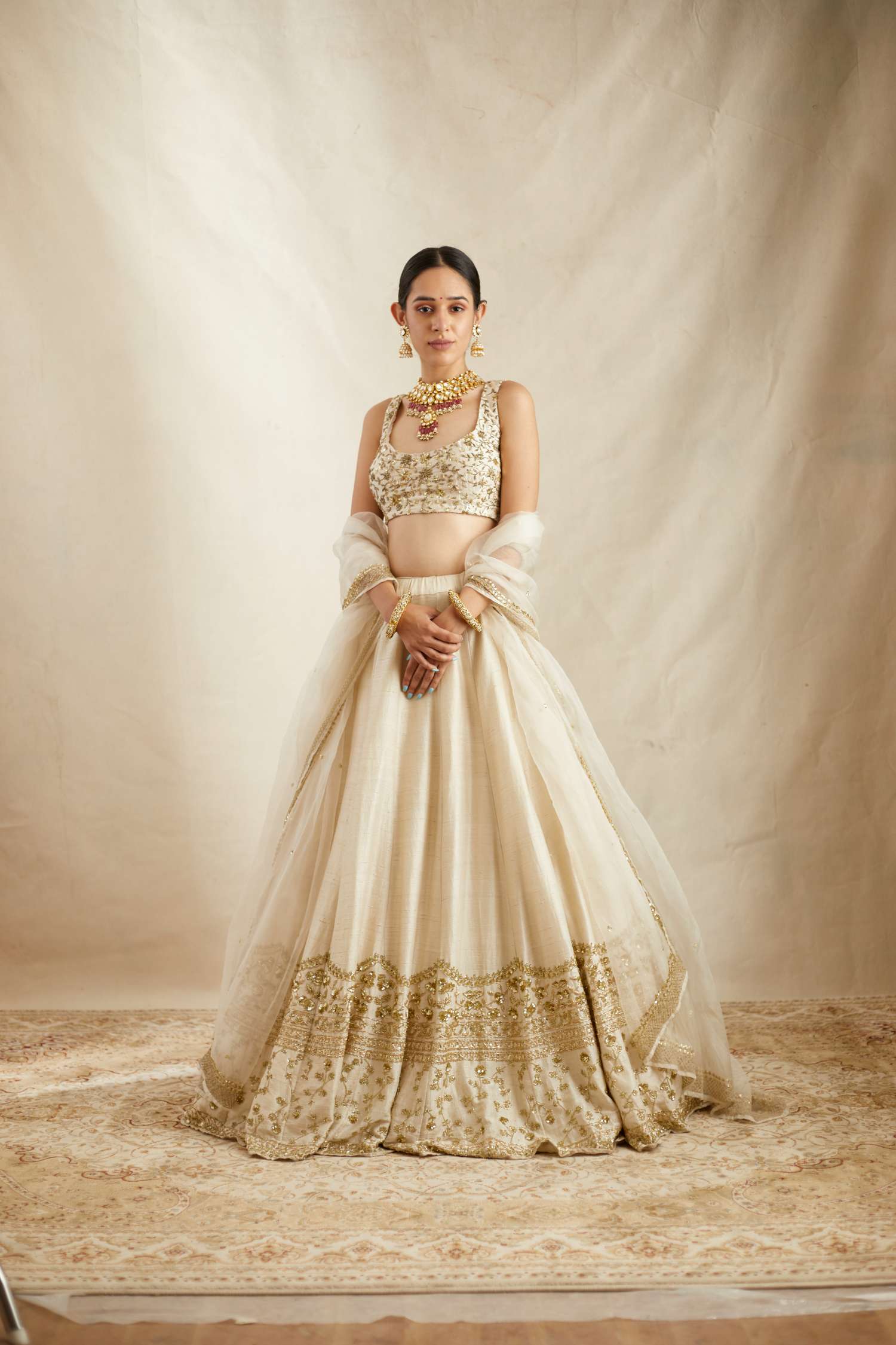 Off White With Gold Work Lehenga Set