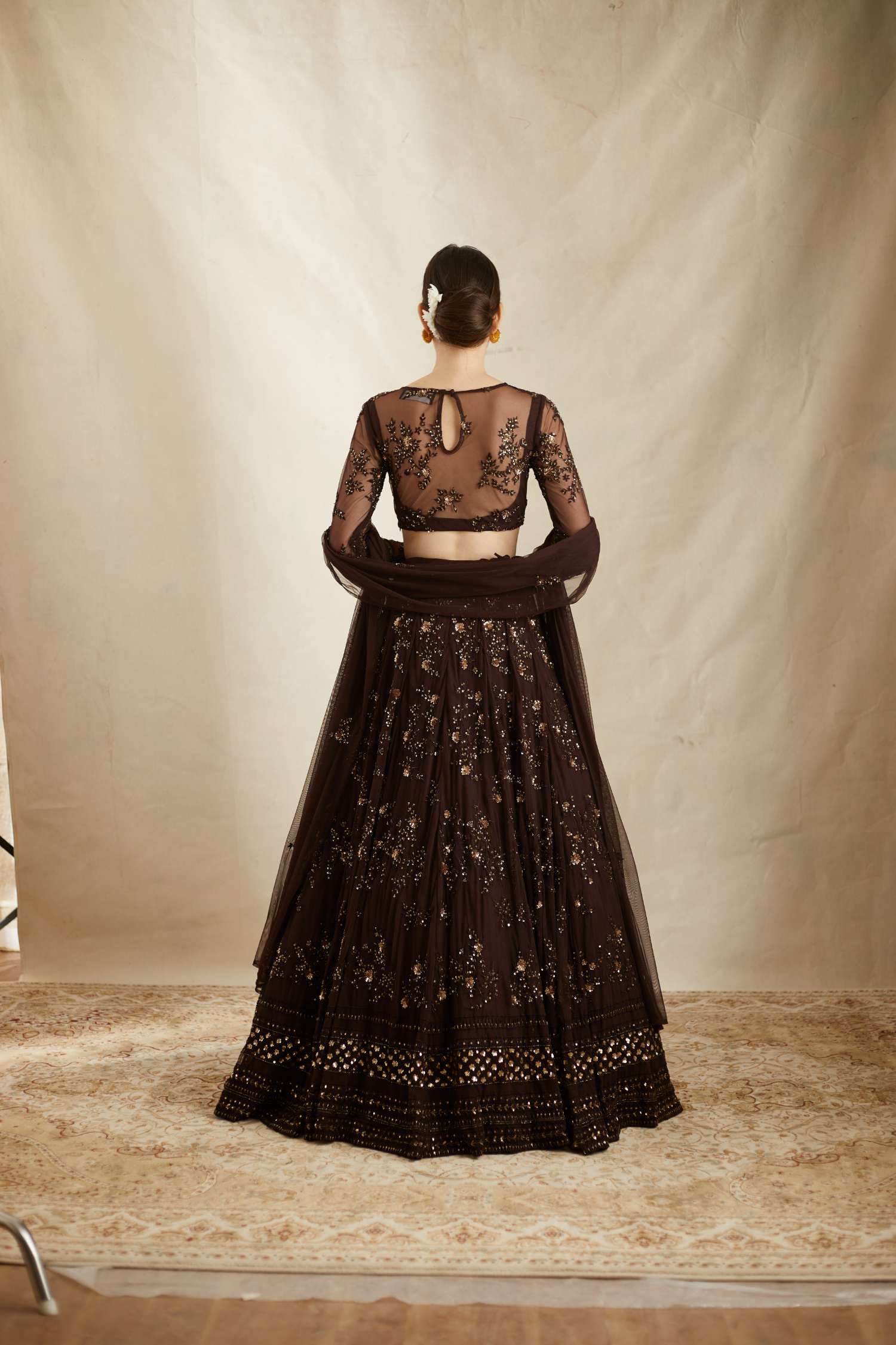 Dark Coffee Thread Work Lehenga Set
