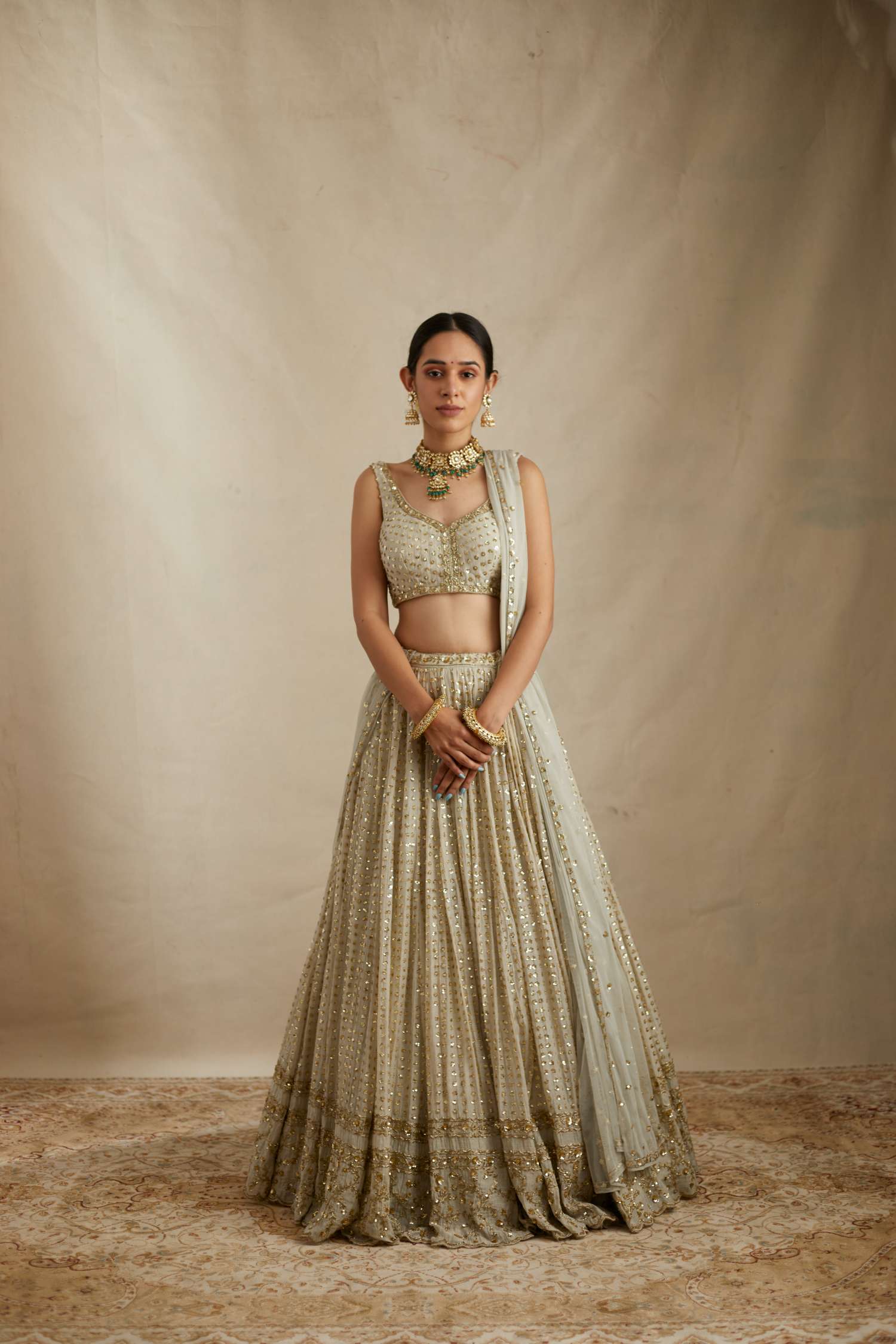 Mint Chanderi Heavy Sitara Work Lehenga Set