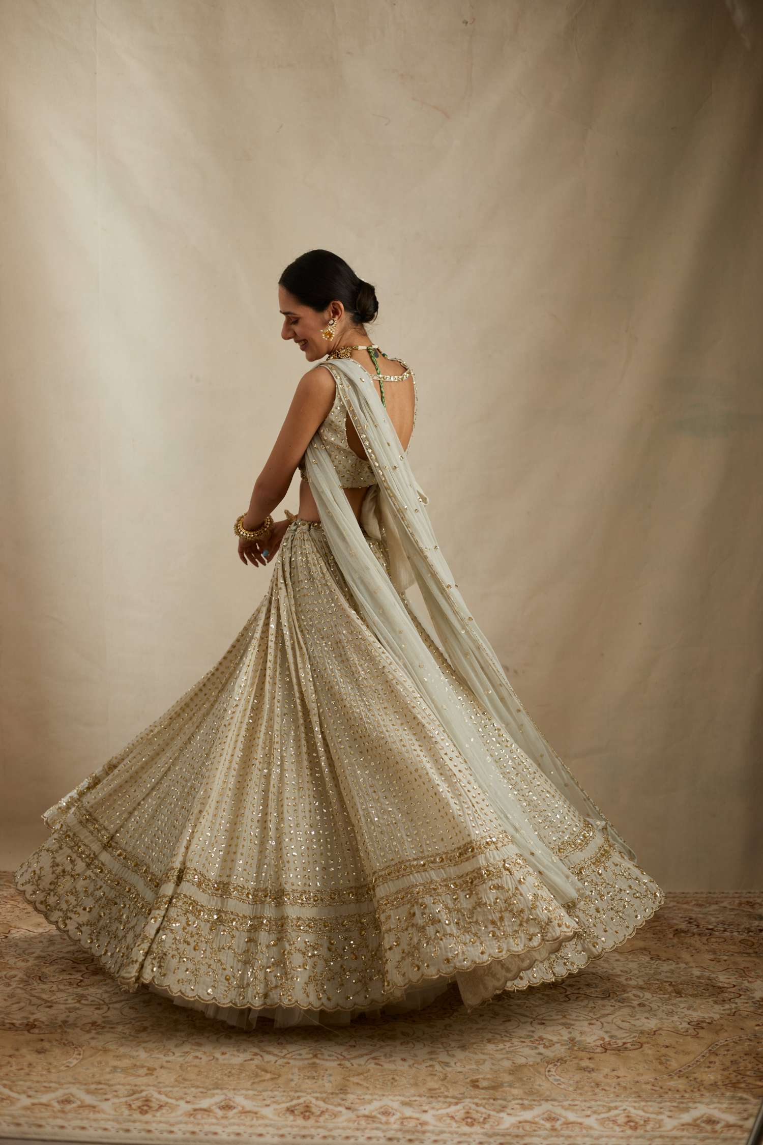 Mint Chanderi Heavy Sitara Work Lehenga Set