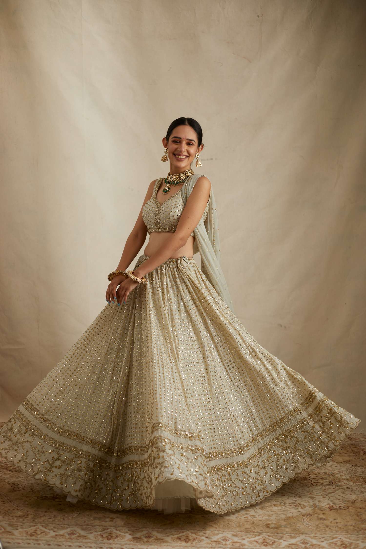 Mint Chanderi Heavy Sitara Work Lehenga Set