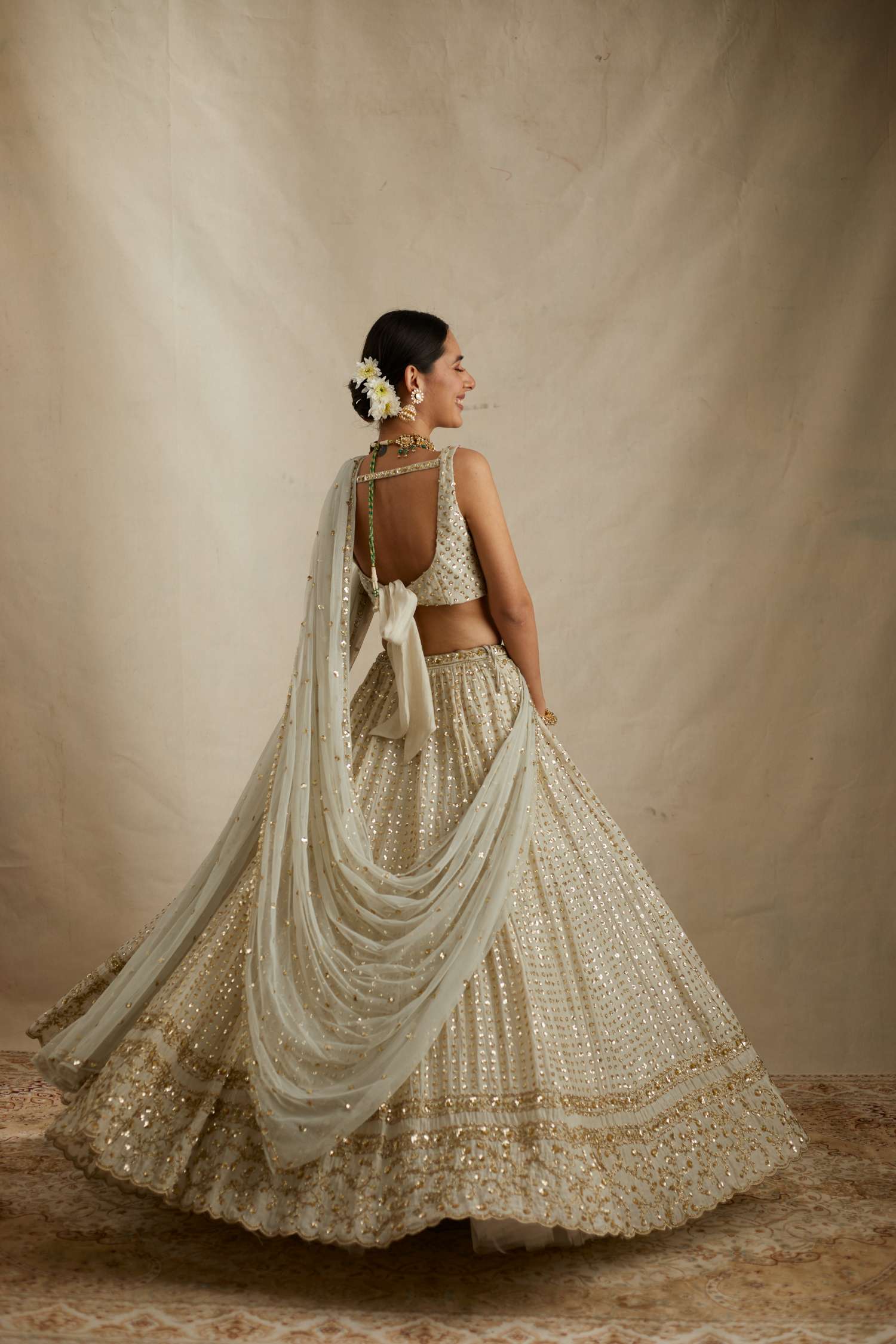 Mint Chanderi Heavy Sitara Work Lehenga Set