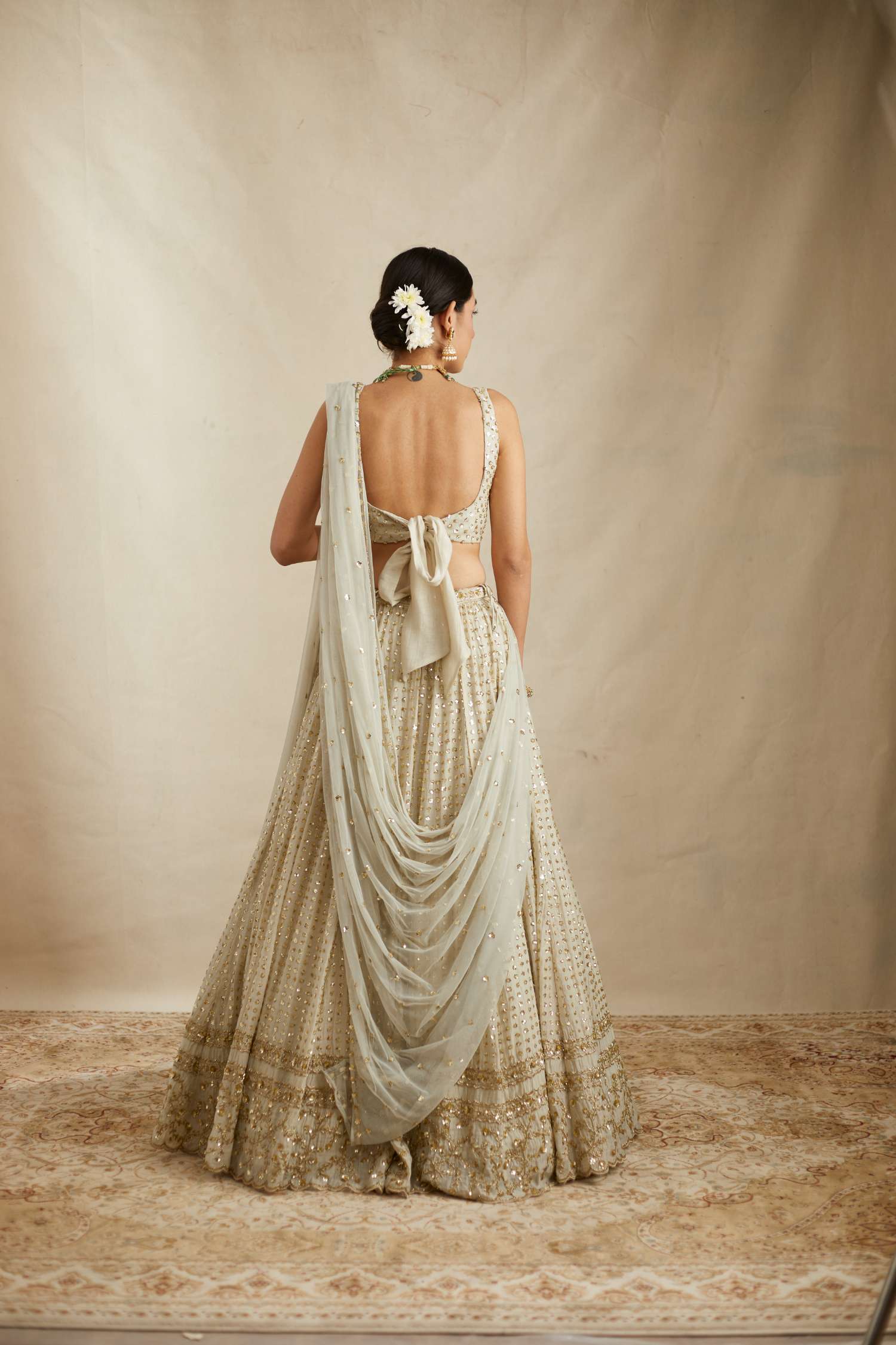 Mint Chanderi Heavy Sitara Work Lehenga Set