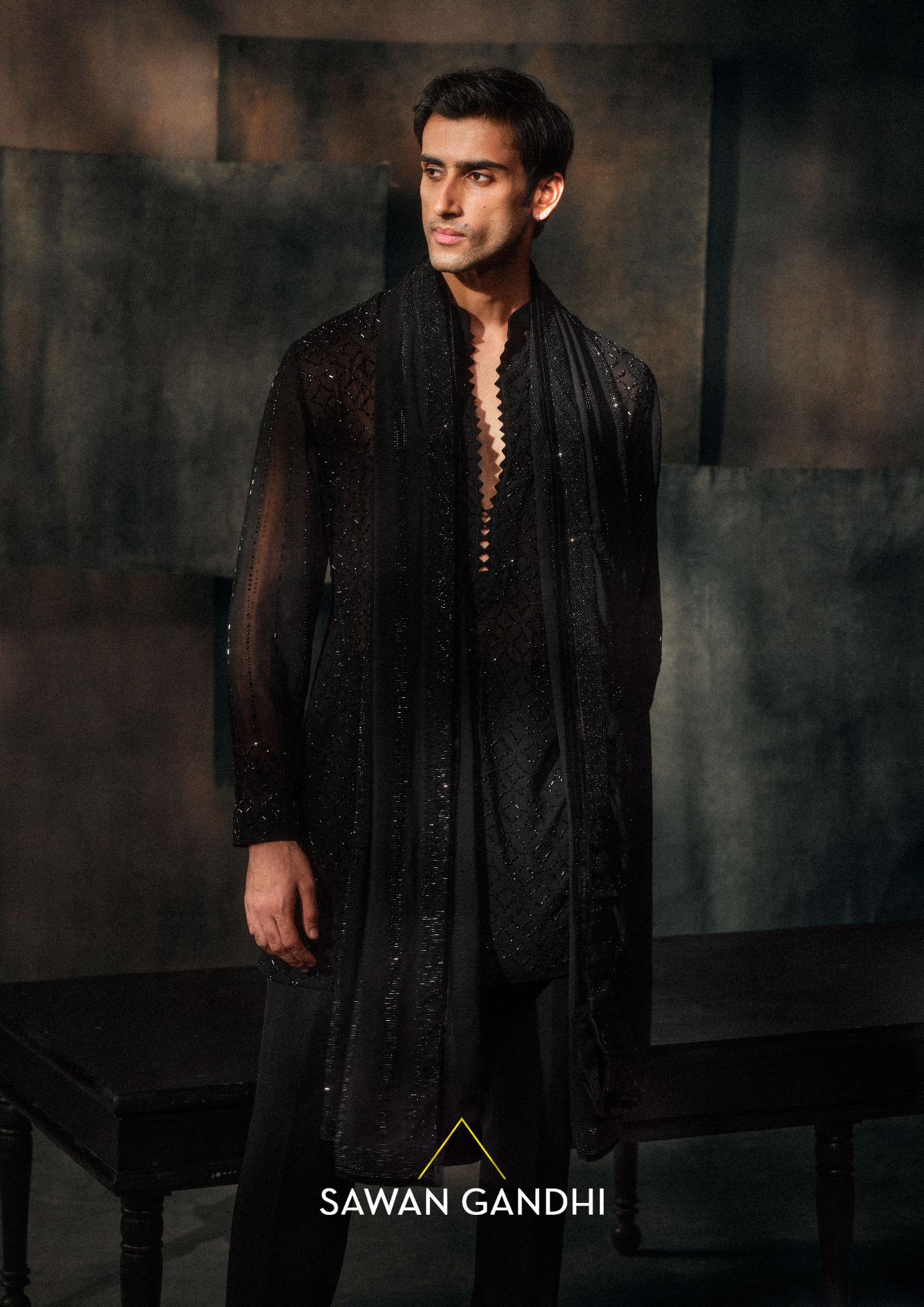 Black Swaroski Jaal Kurta