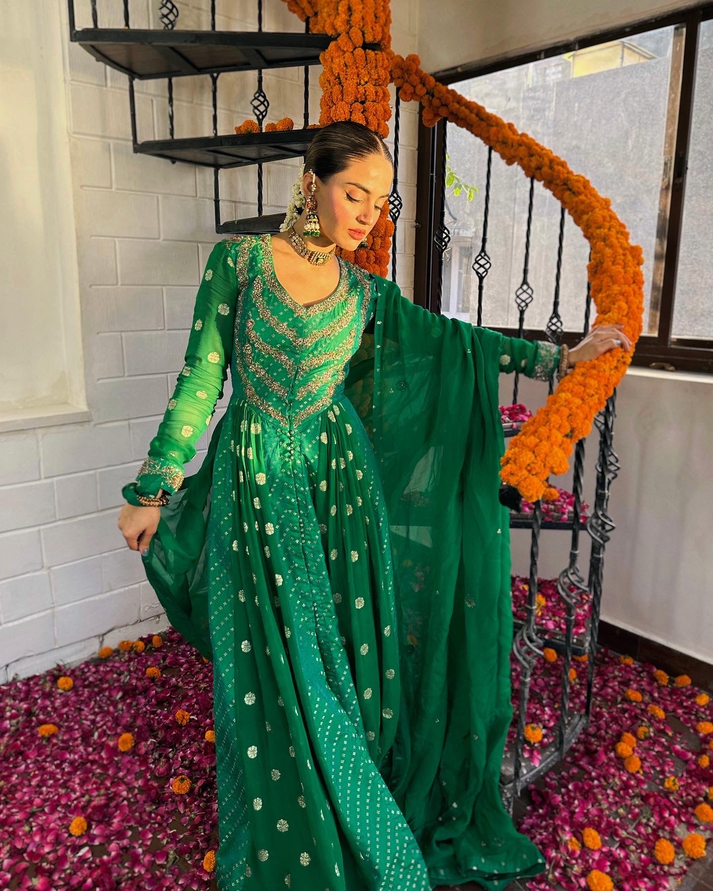 Emerald Green Anarkali Set