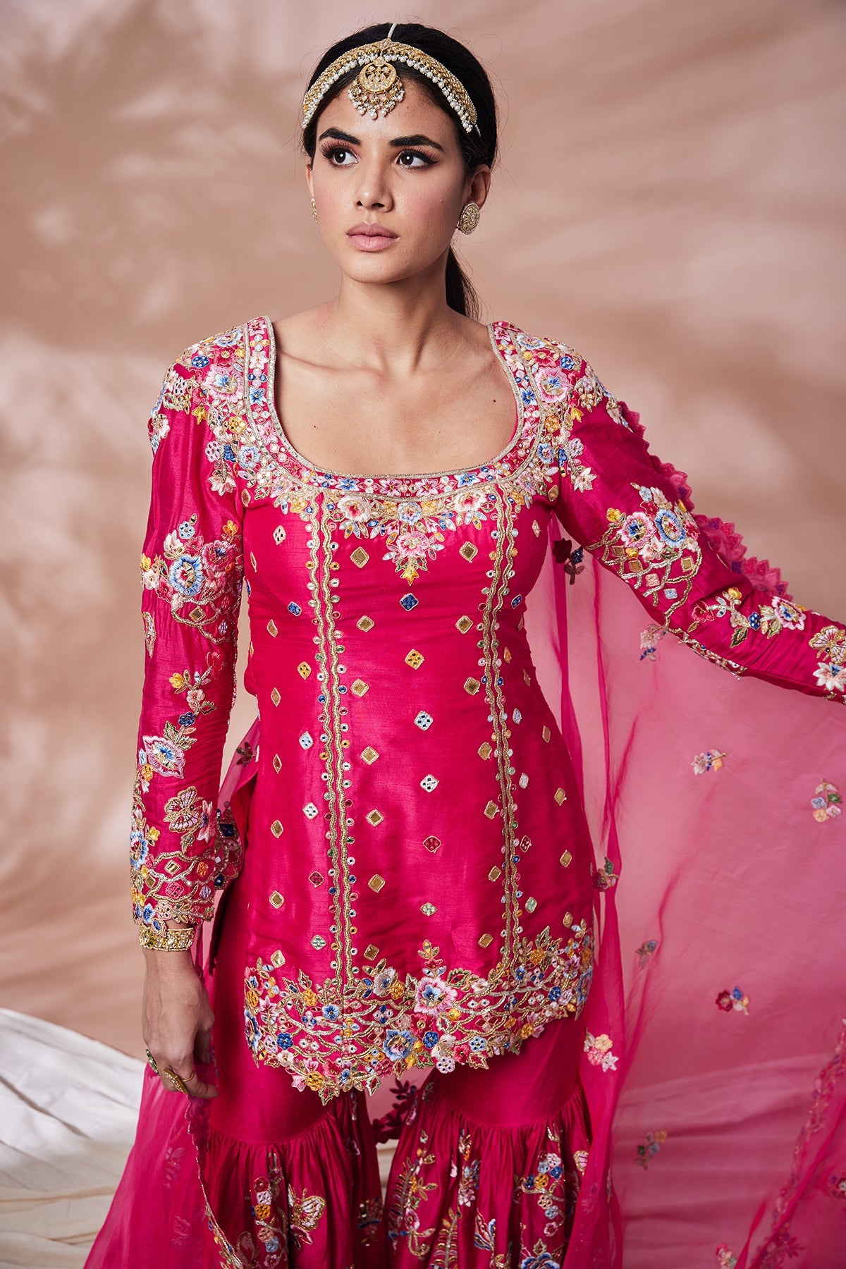 RANI PINK SILK BUTTERFLY GHARARA