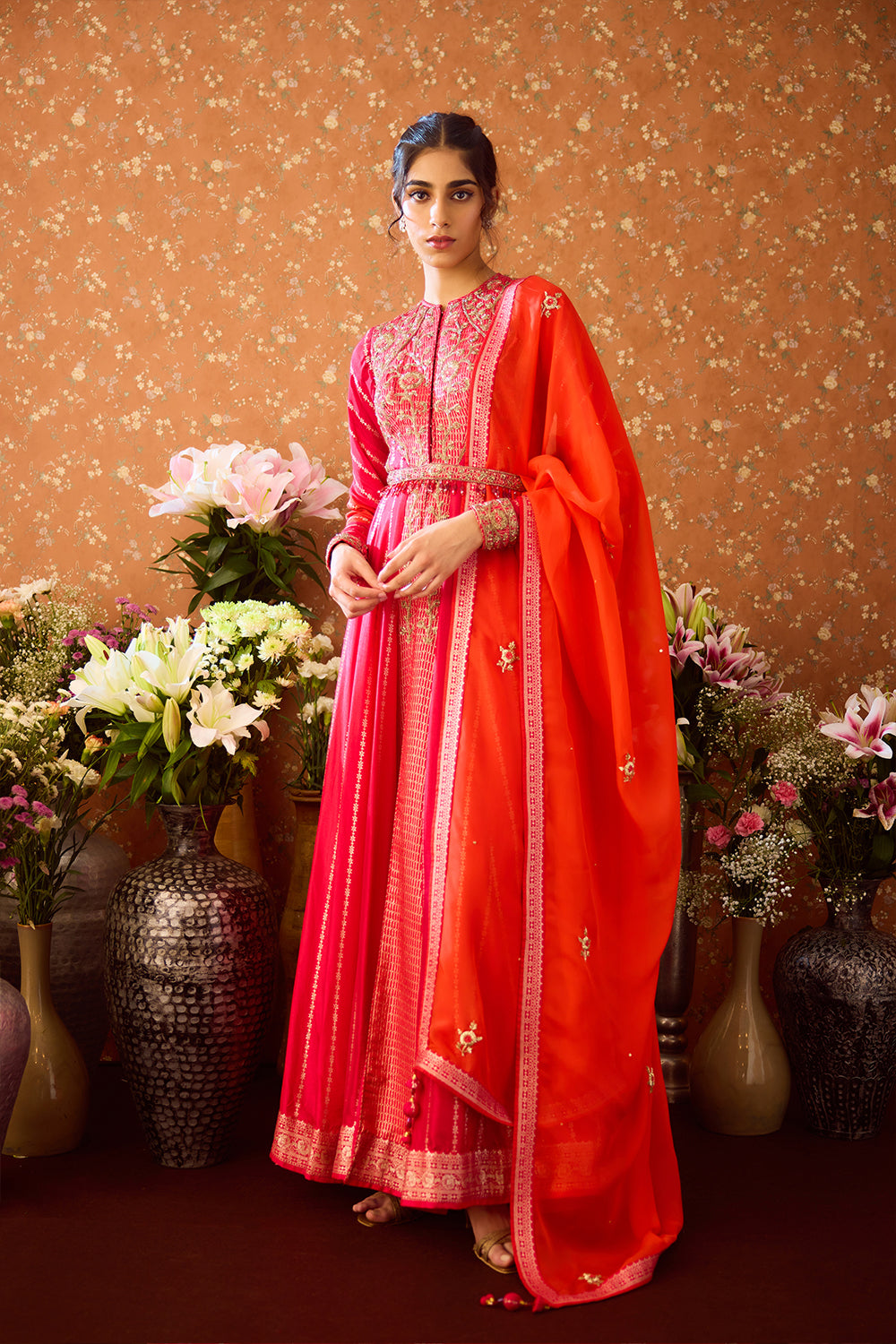 Mandarin Maroon Anarkali Set