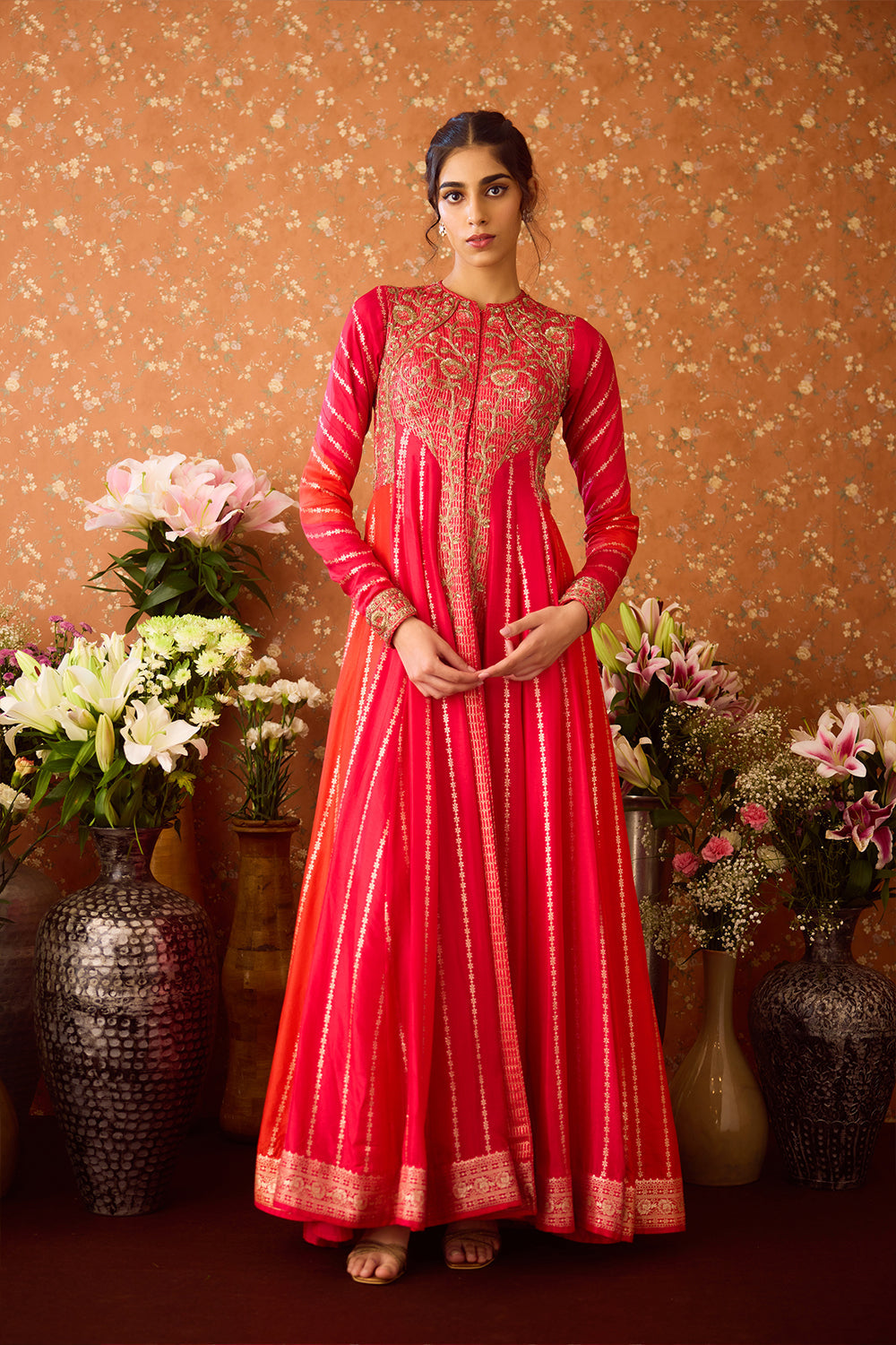 Mandarin Maroon Anarkali Set