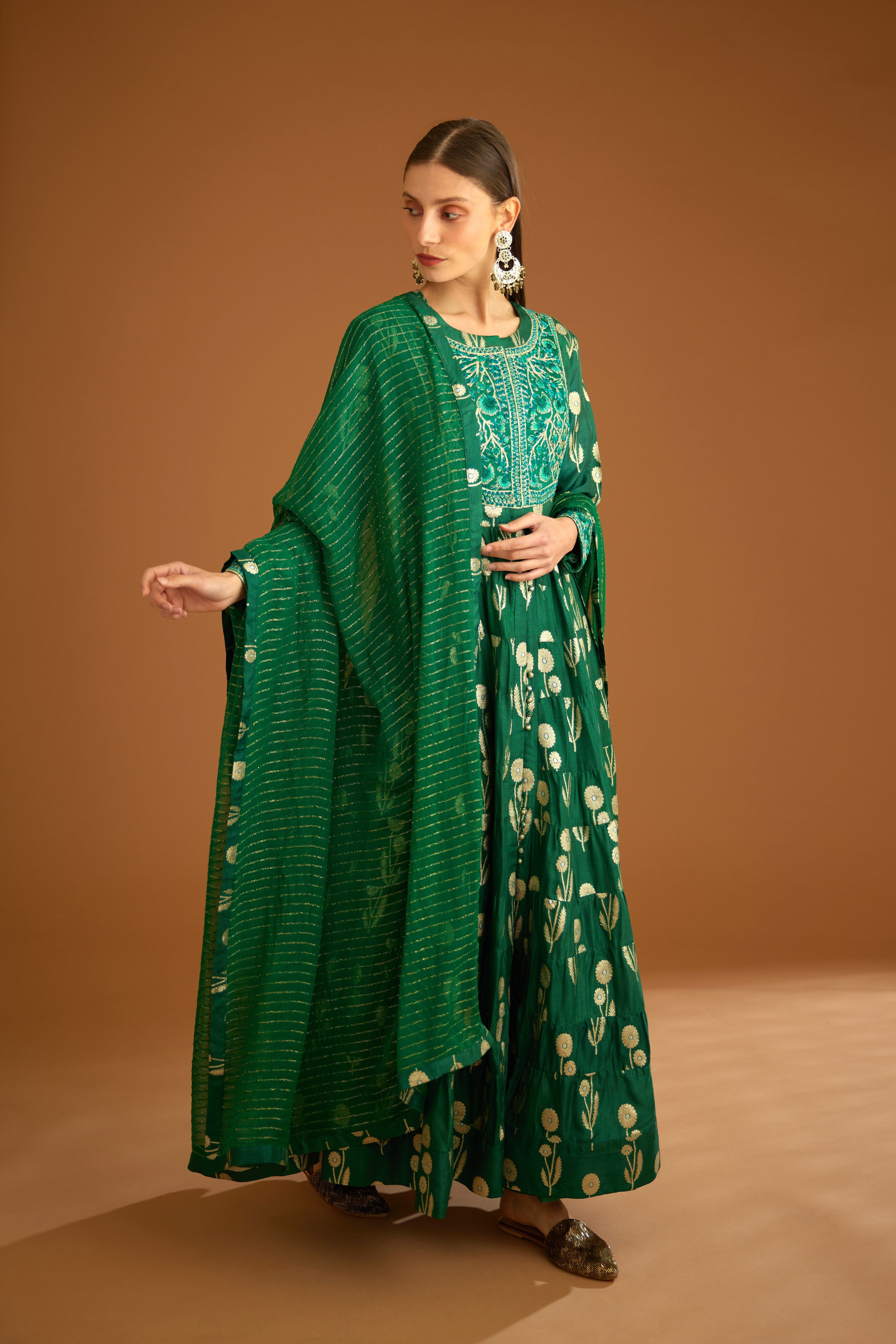 Bottle Green Anarkali