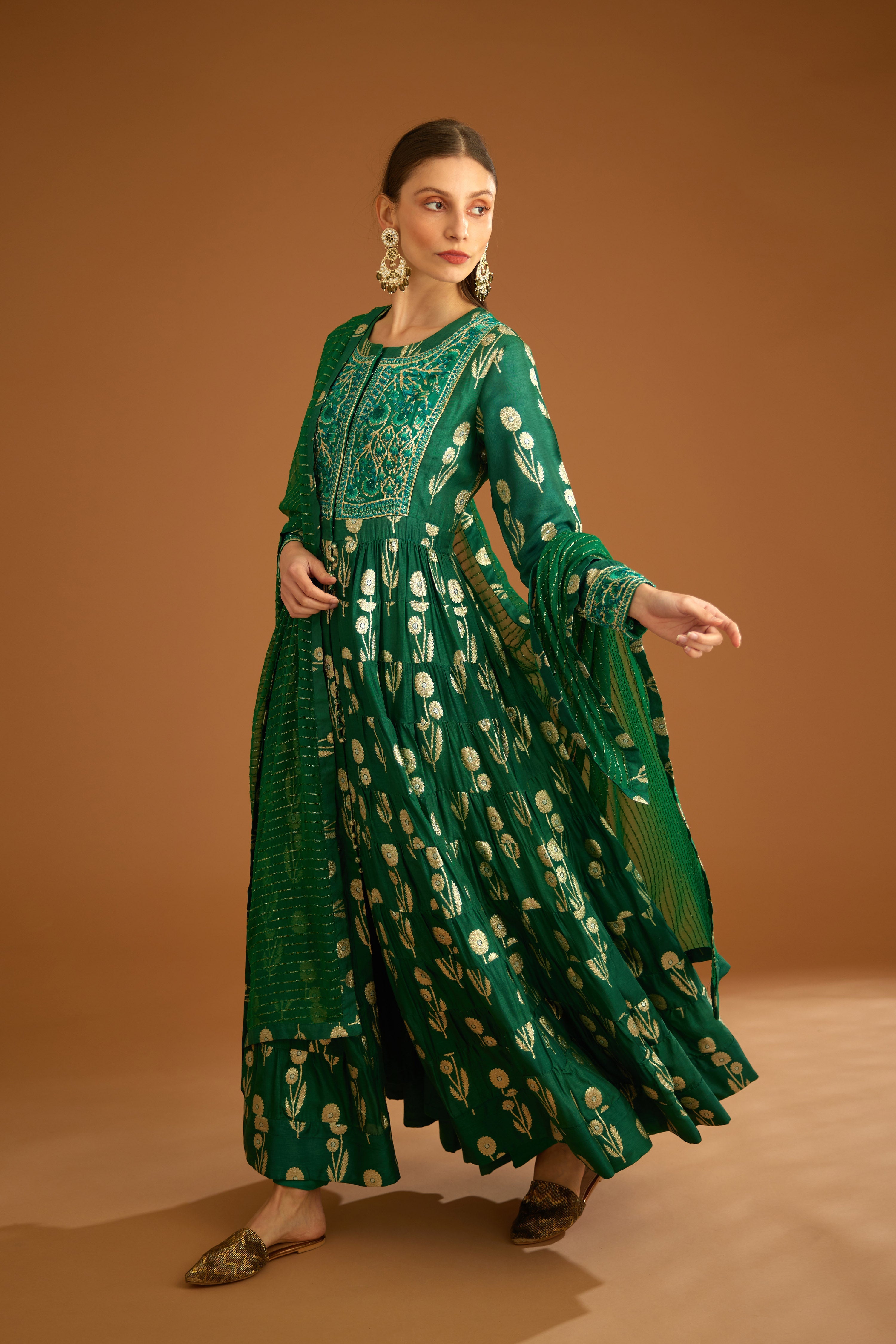 Bottle Green Anarkali