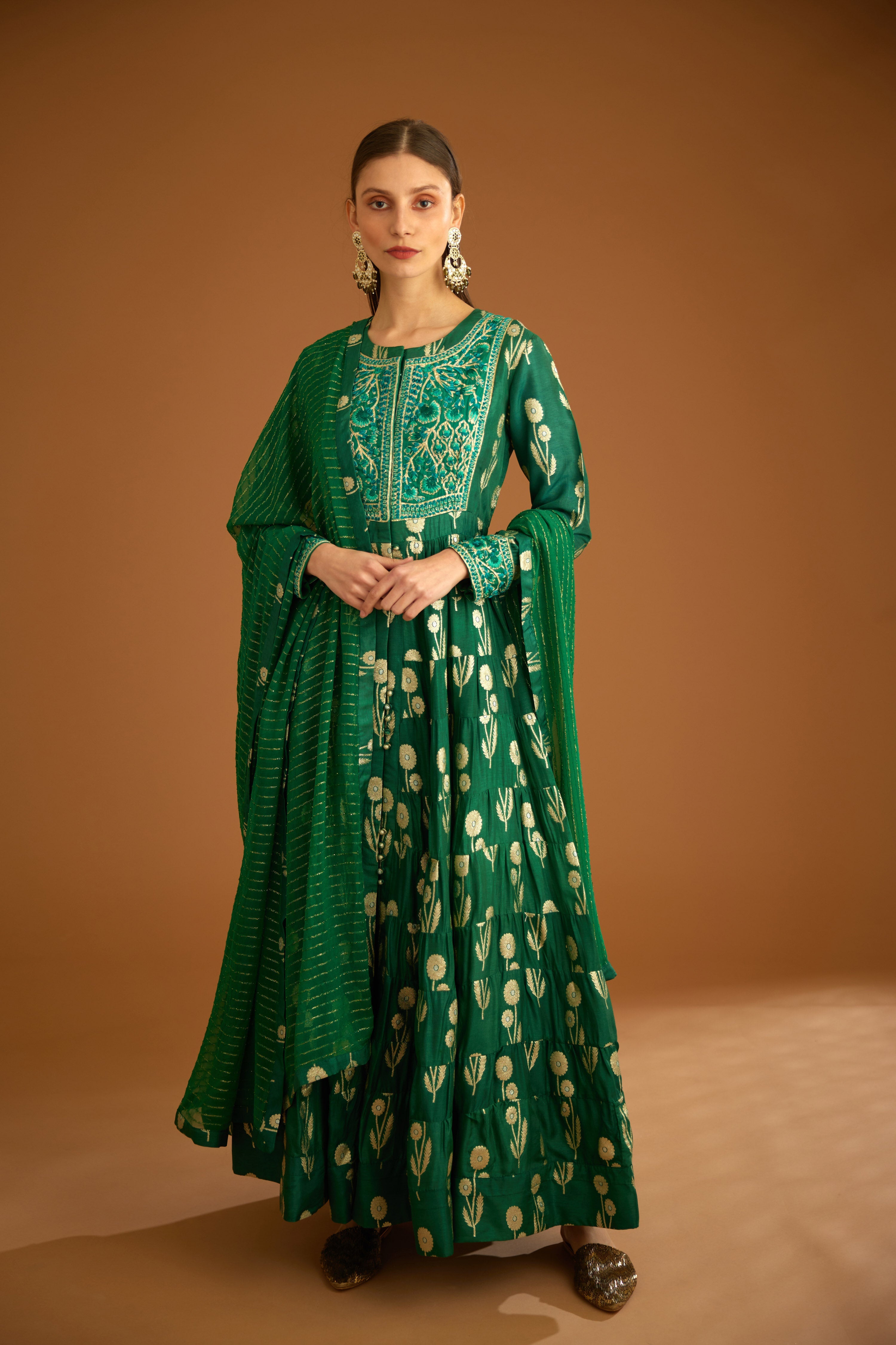 Bottle Green Anarkali