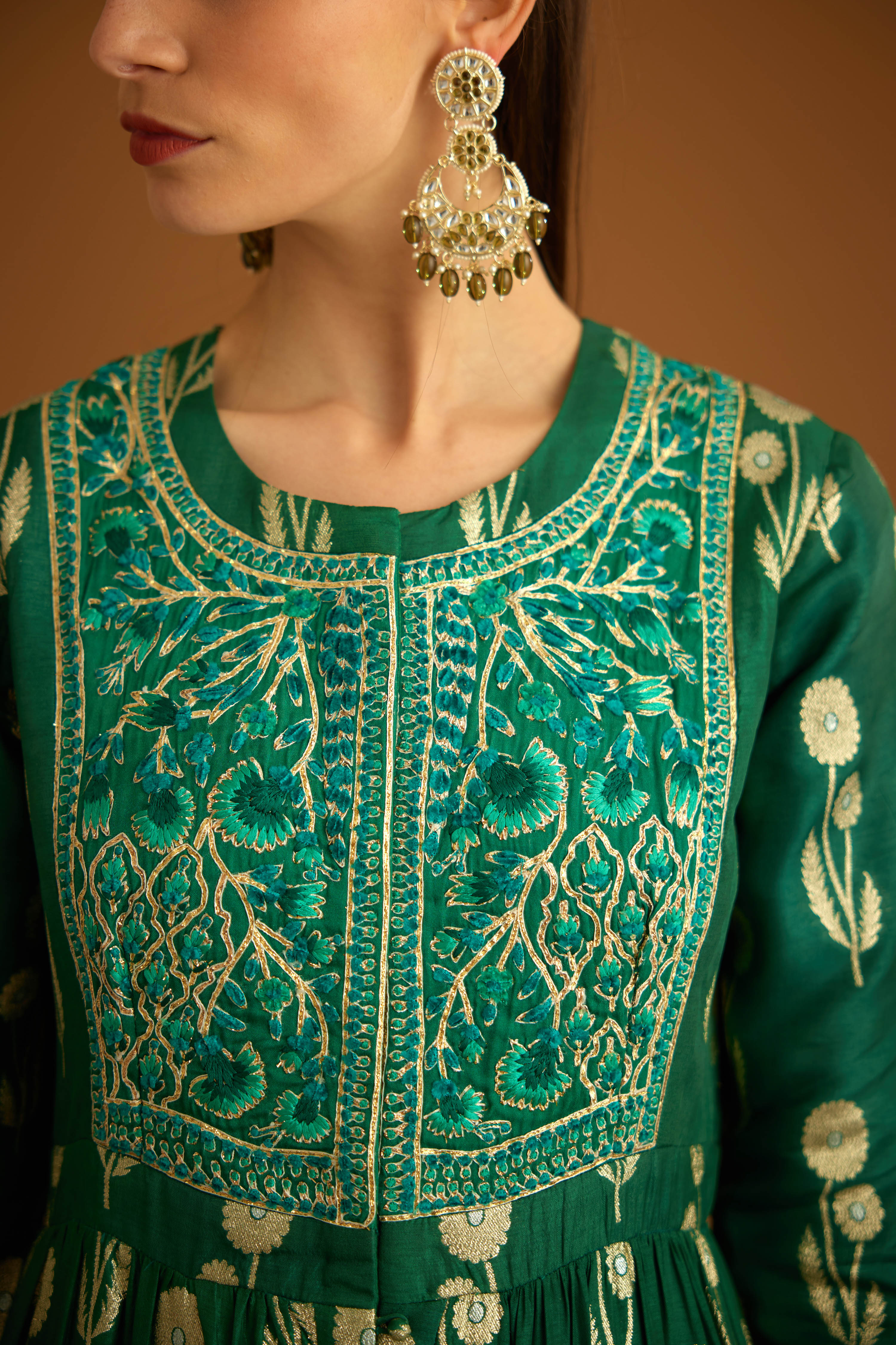 Bottle Green Anarkali