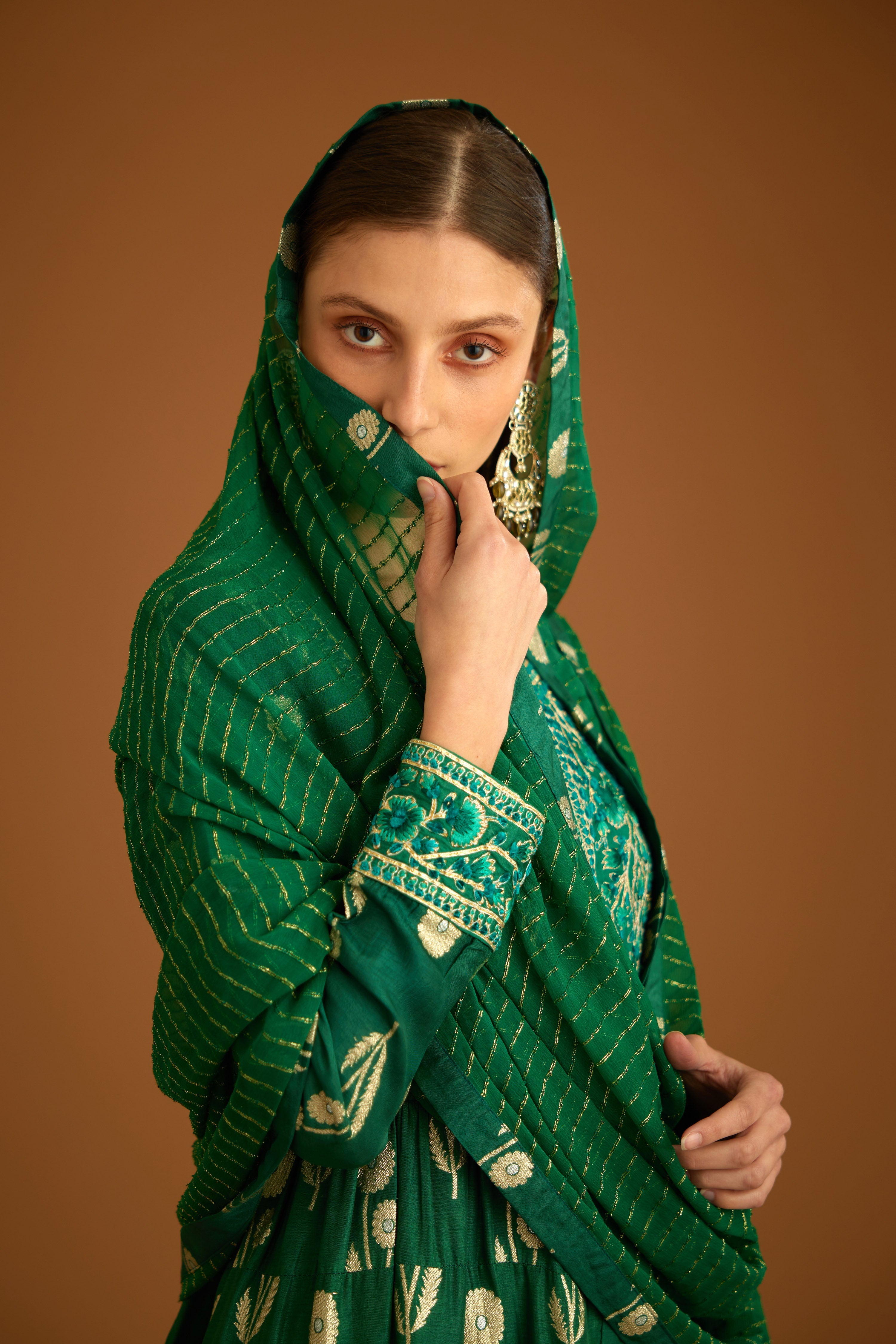 Bottle Green Anarkali