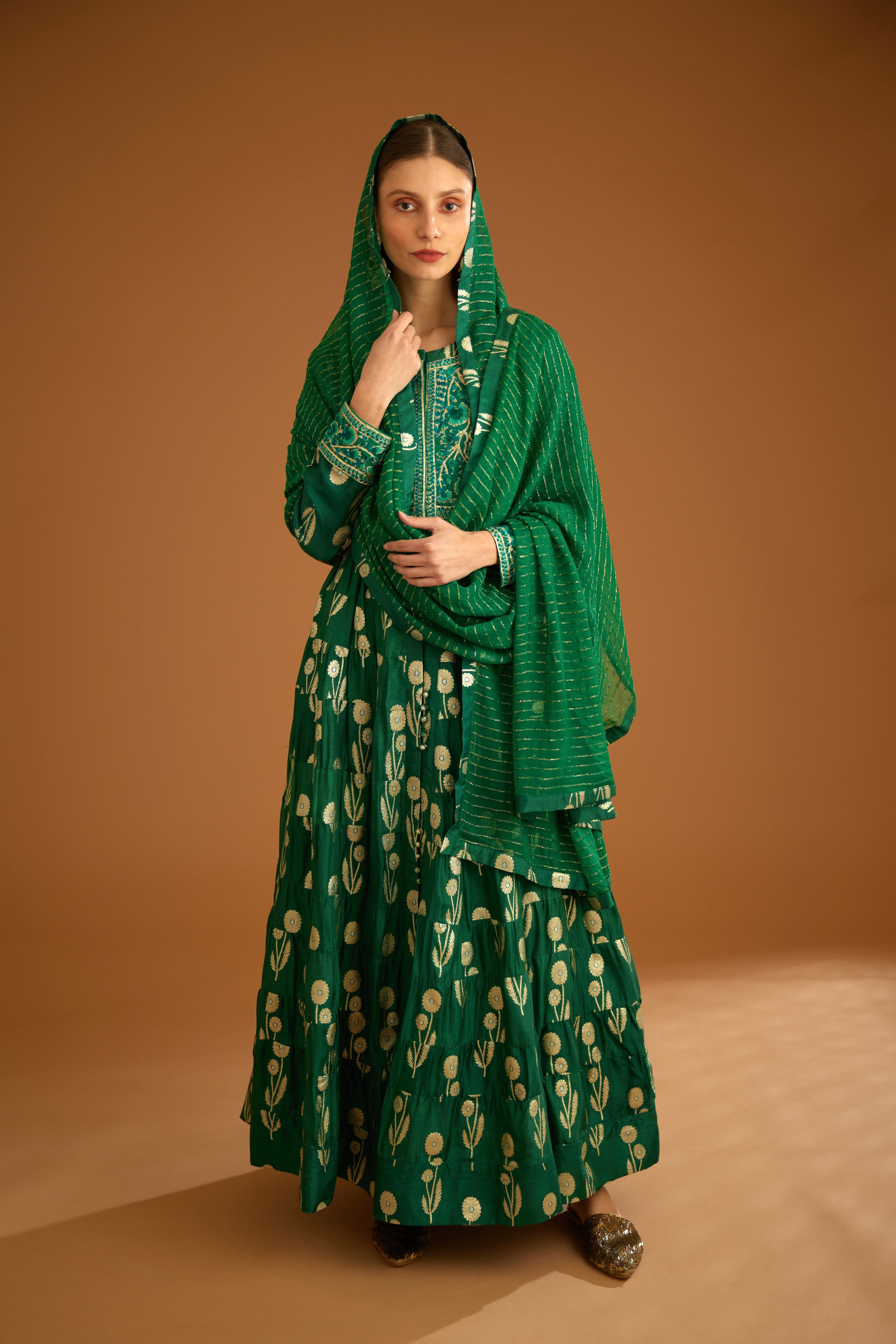 Bottle Green Anarkali