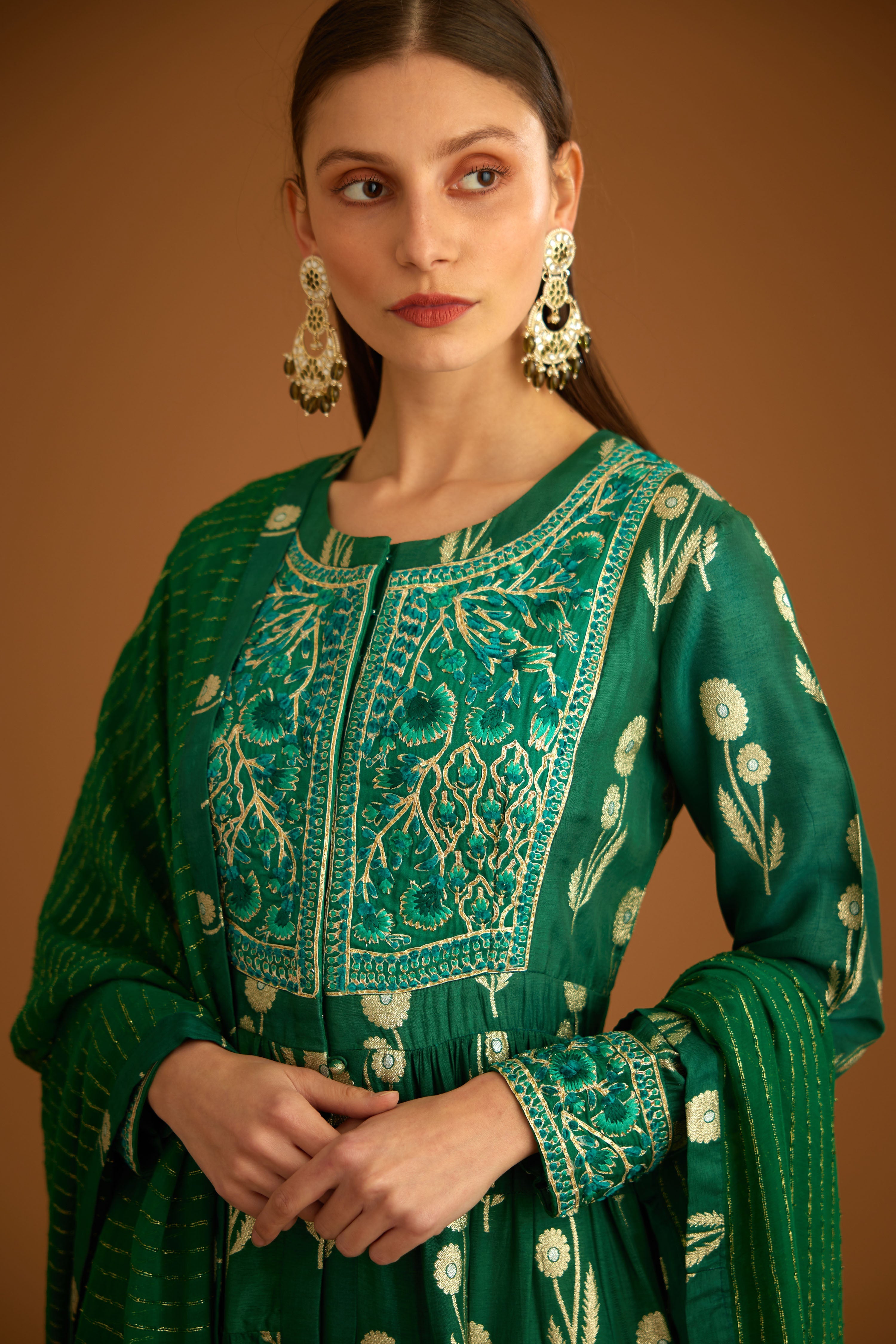 Bottle Green Anarkali