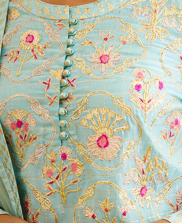 Sea Blue Kurta & Skirt Set