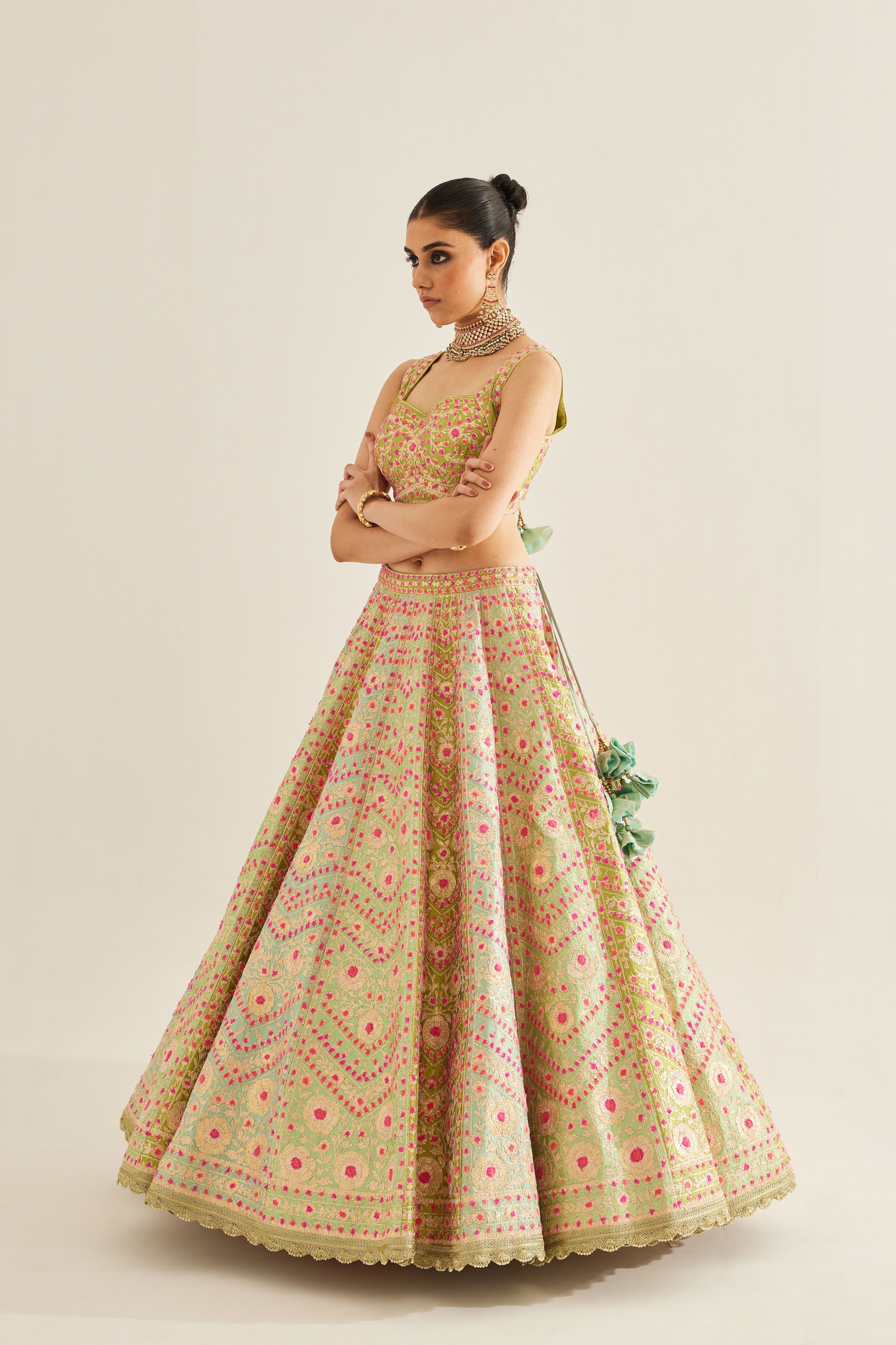 Multi Green Lehenga Set