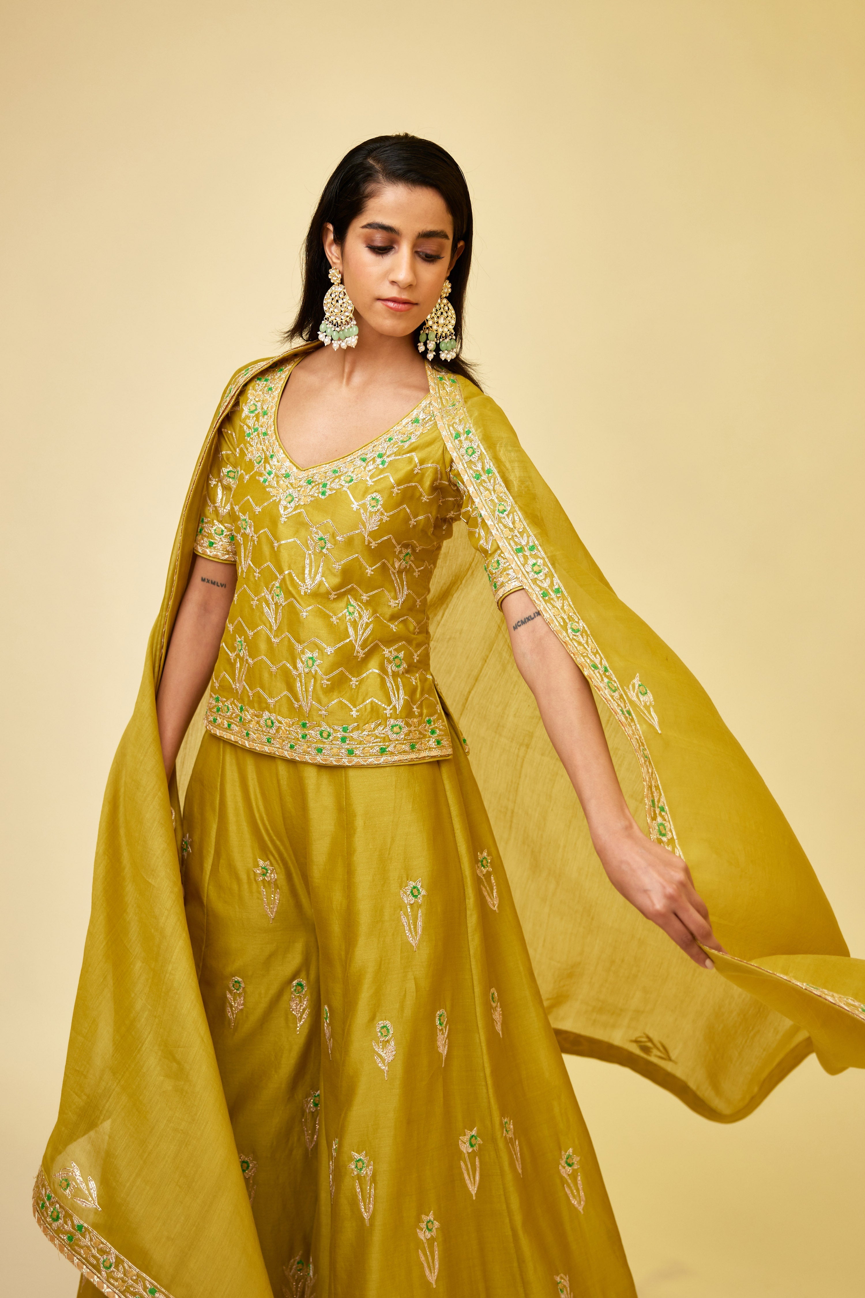 Olive Green Sharara Set