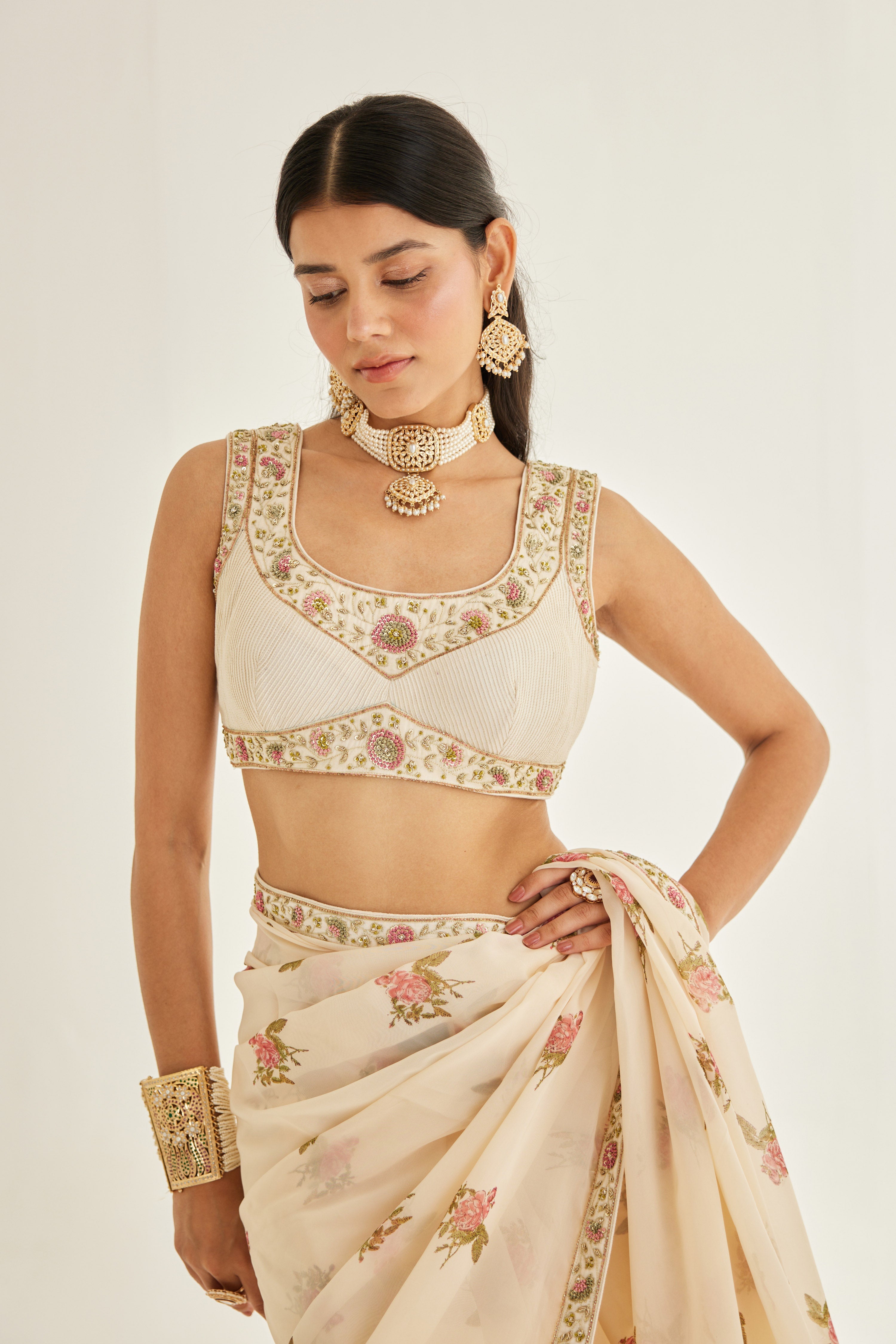 Papyrus White Saree Set