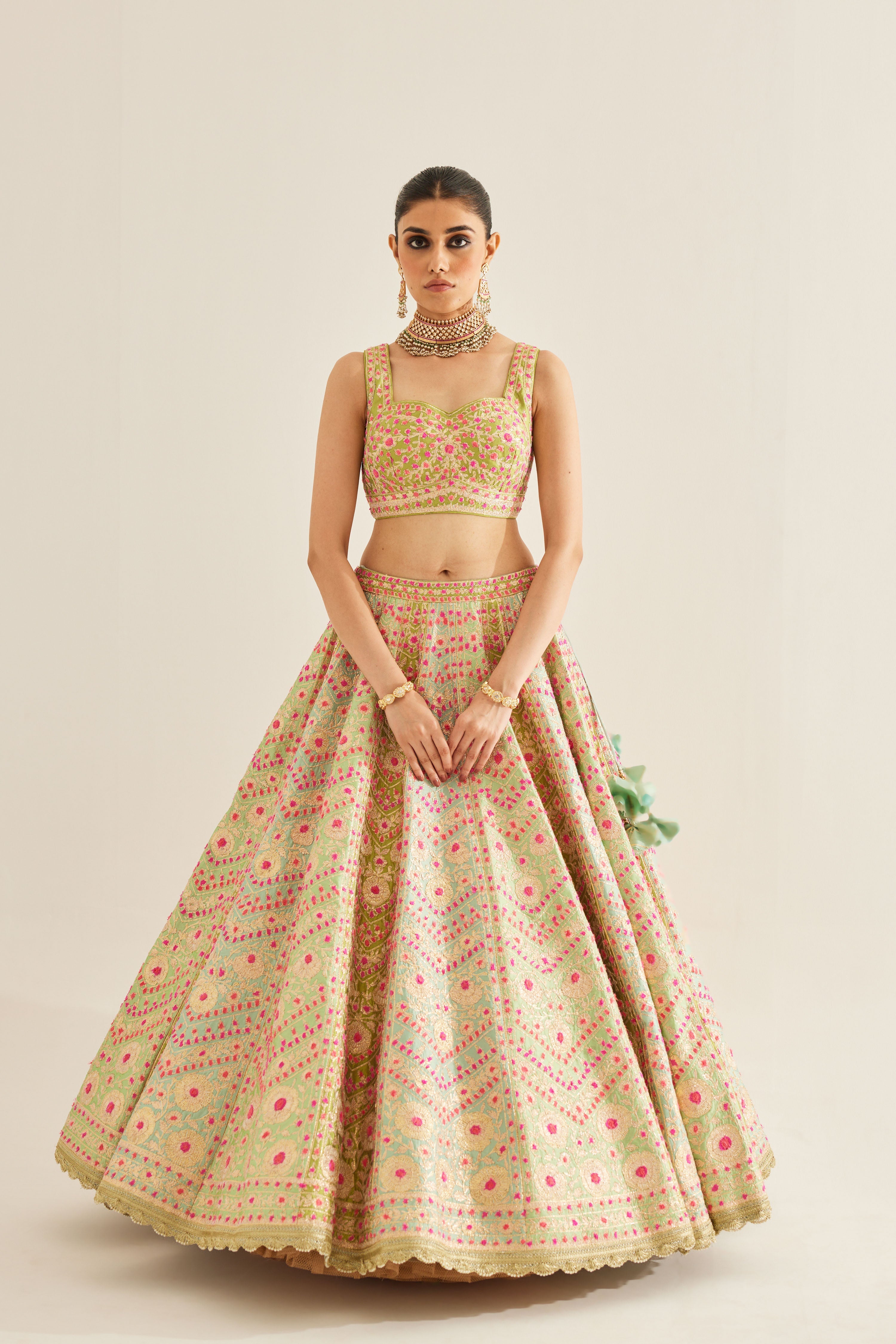 Multi Green Lehenga Set