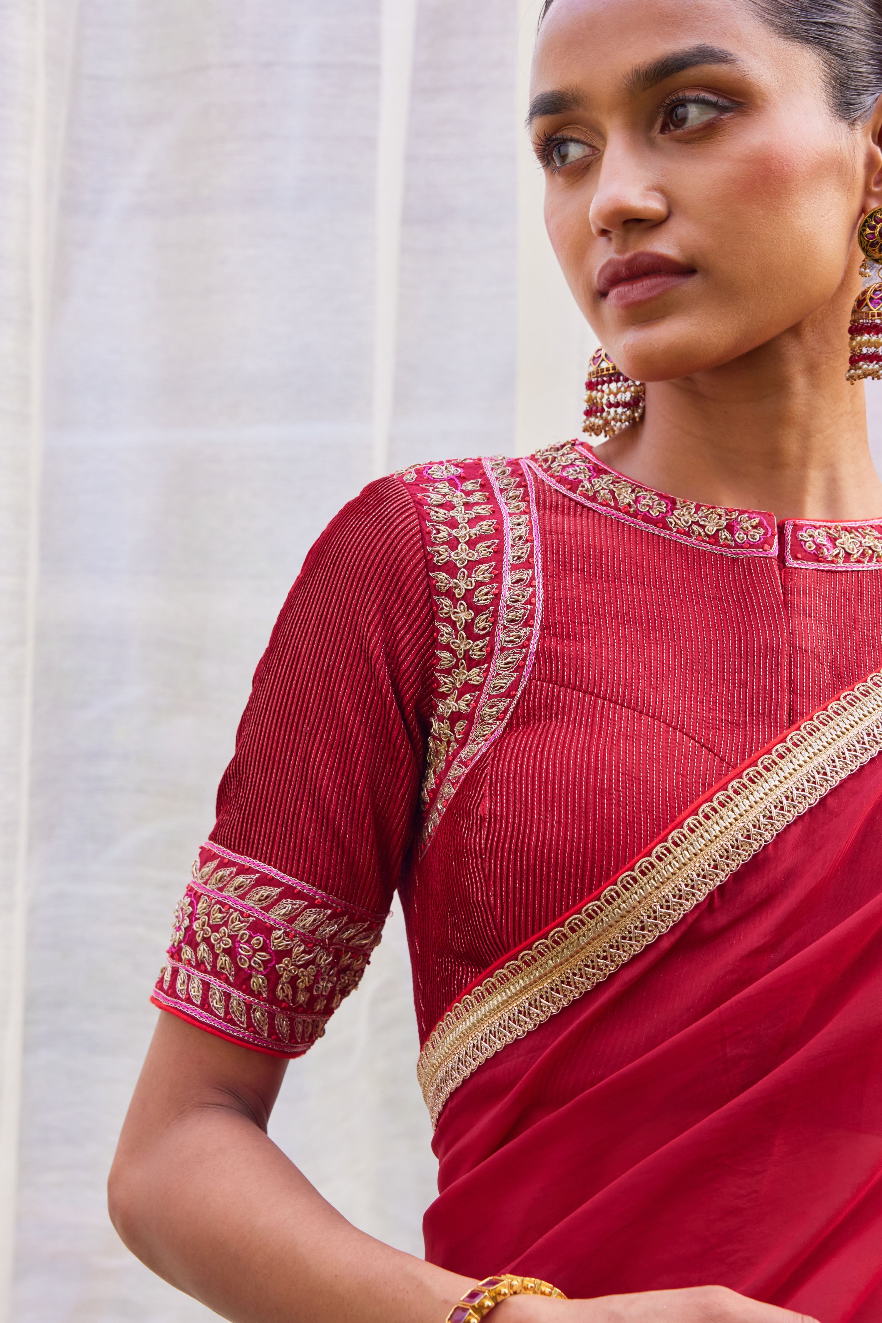 Red Maroon Saree Set