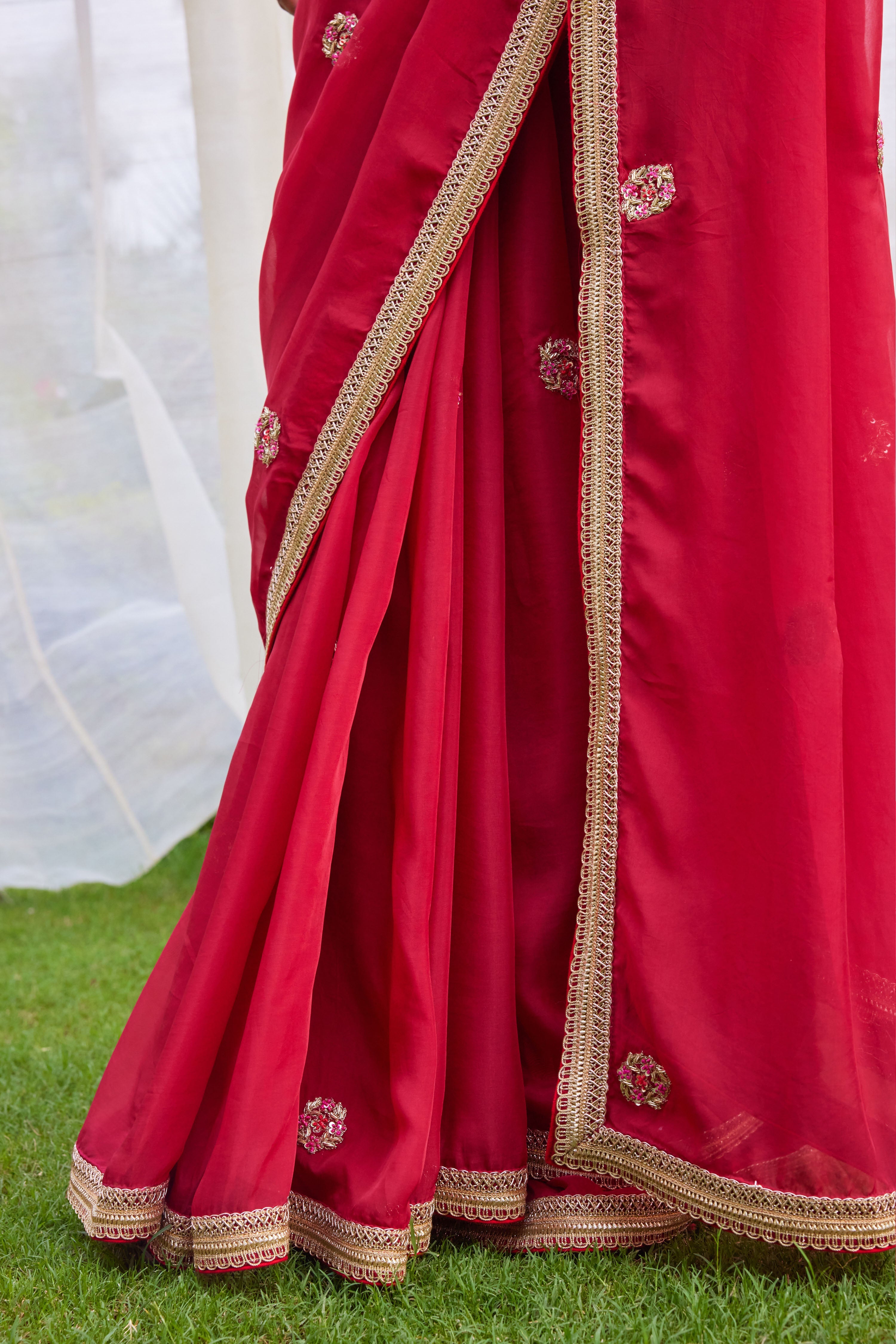 Red Maroon Saree Set