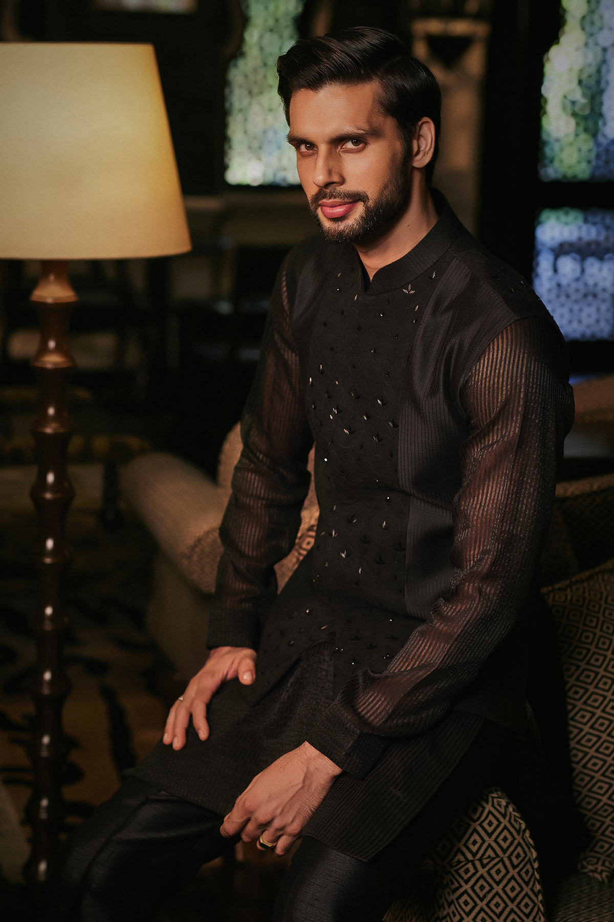 Black Chanderi Kurta & Waistcoat