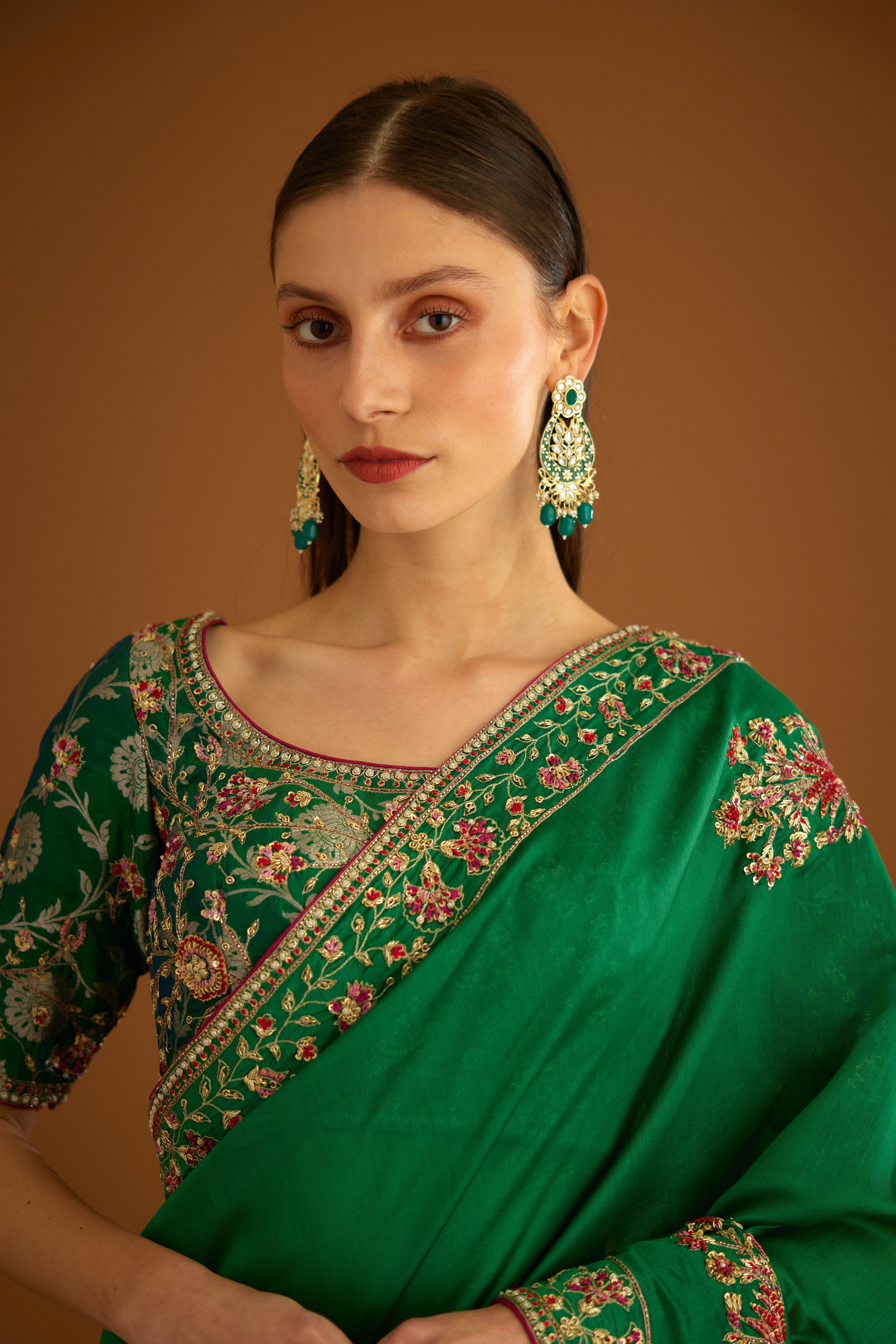 Alpine Green Saree Set