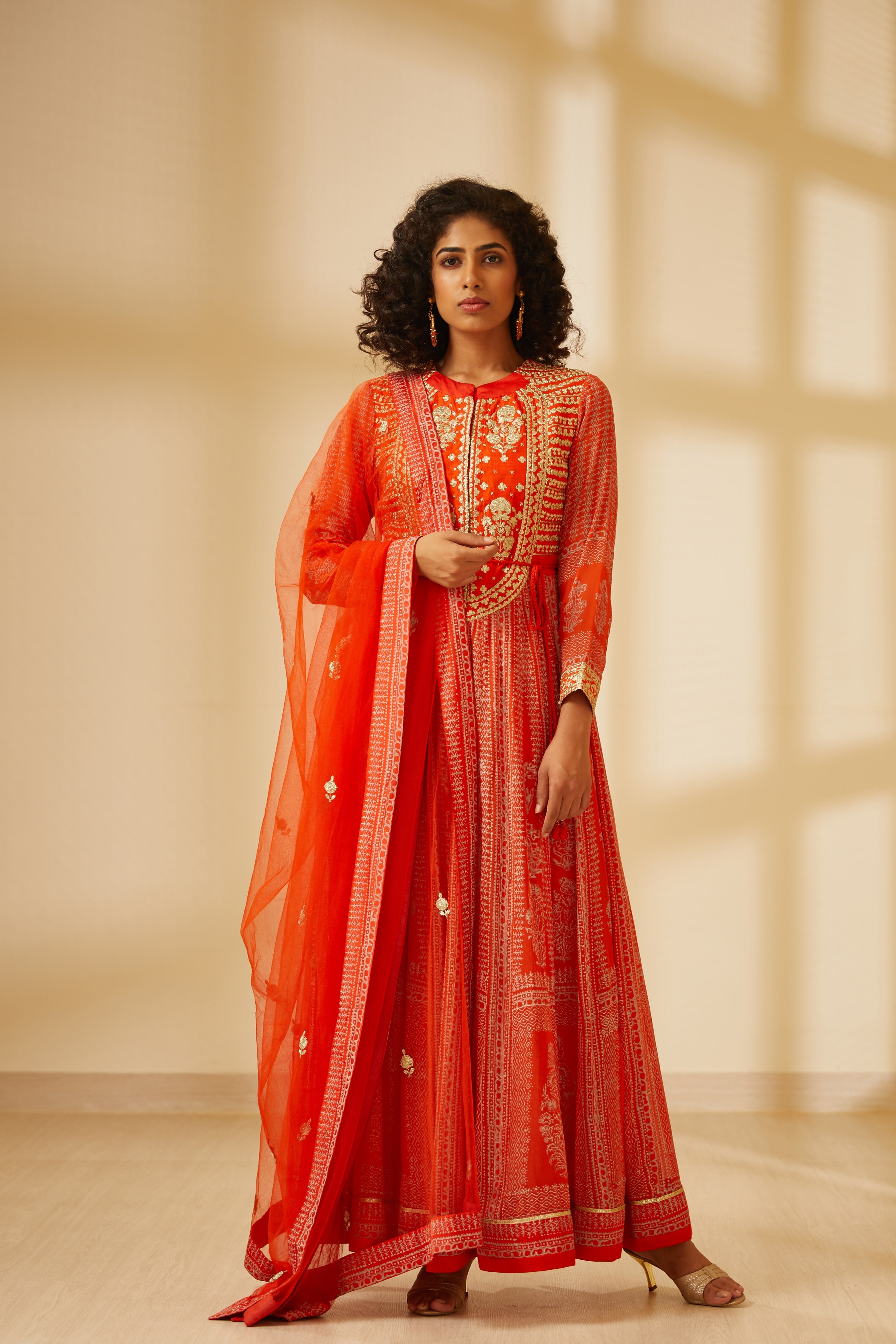 Orange Anarkali Set