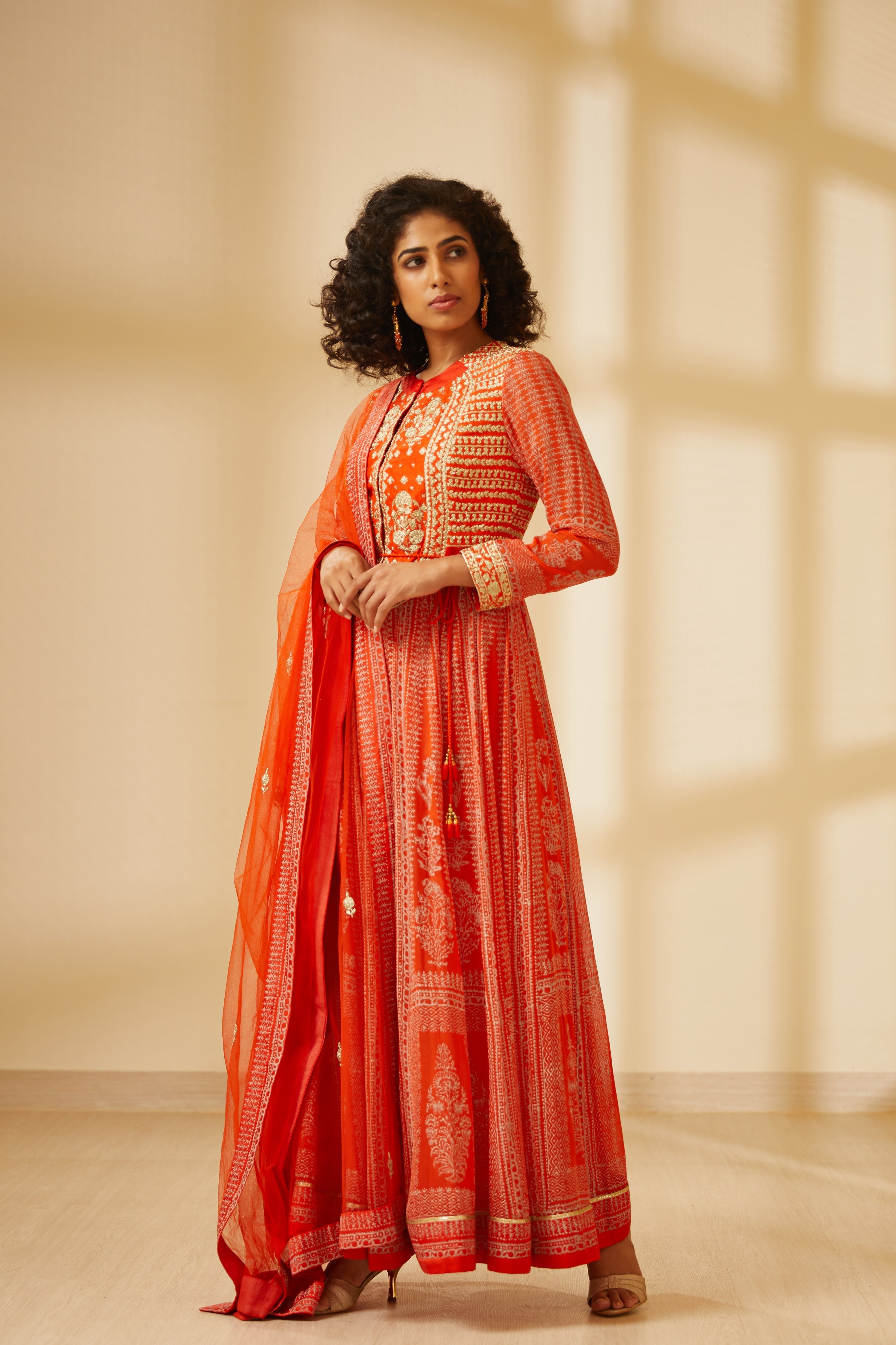 Orange Anarkali Set