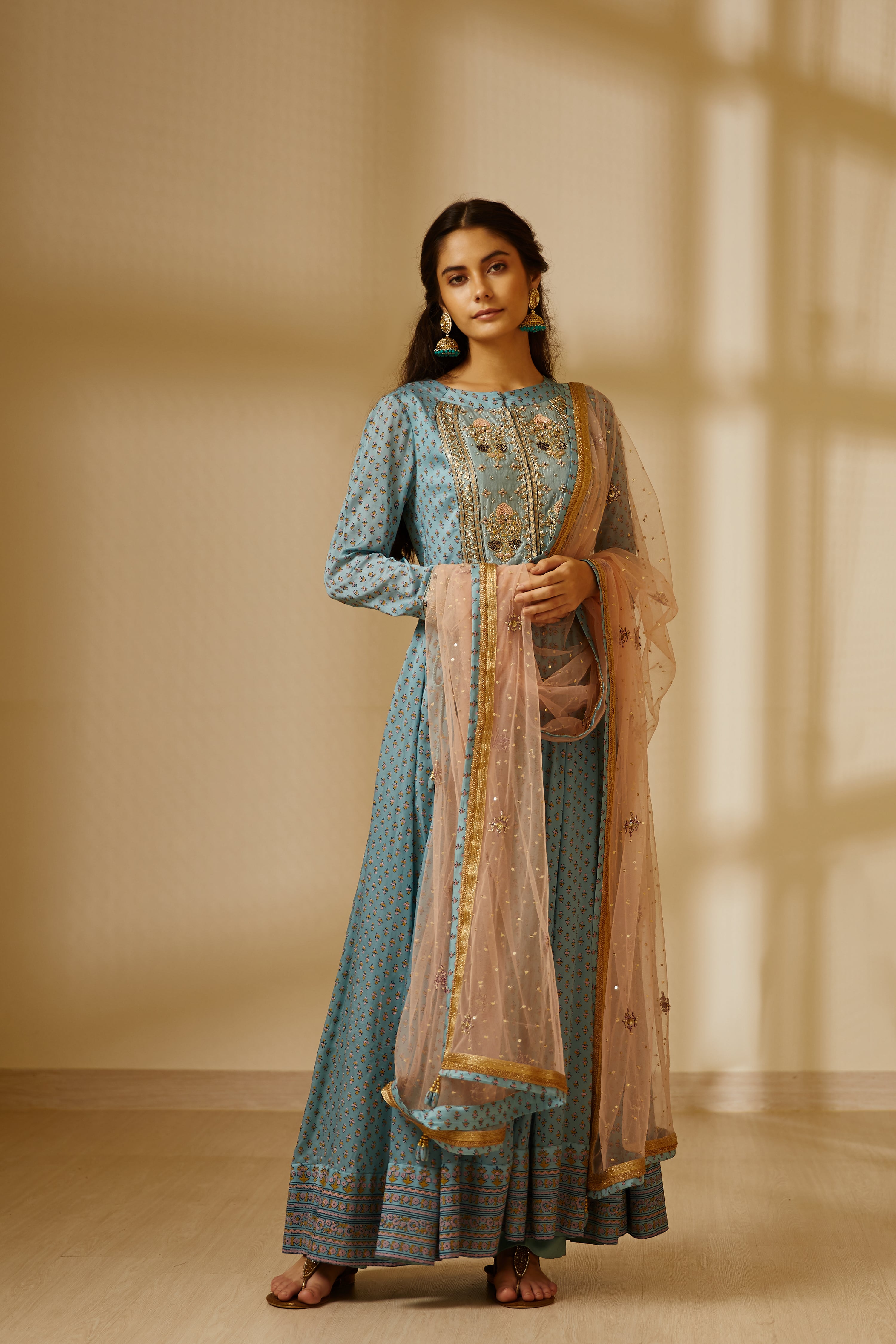 Sea Blue Anarkali Set