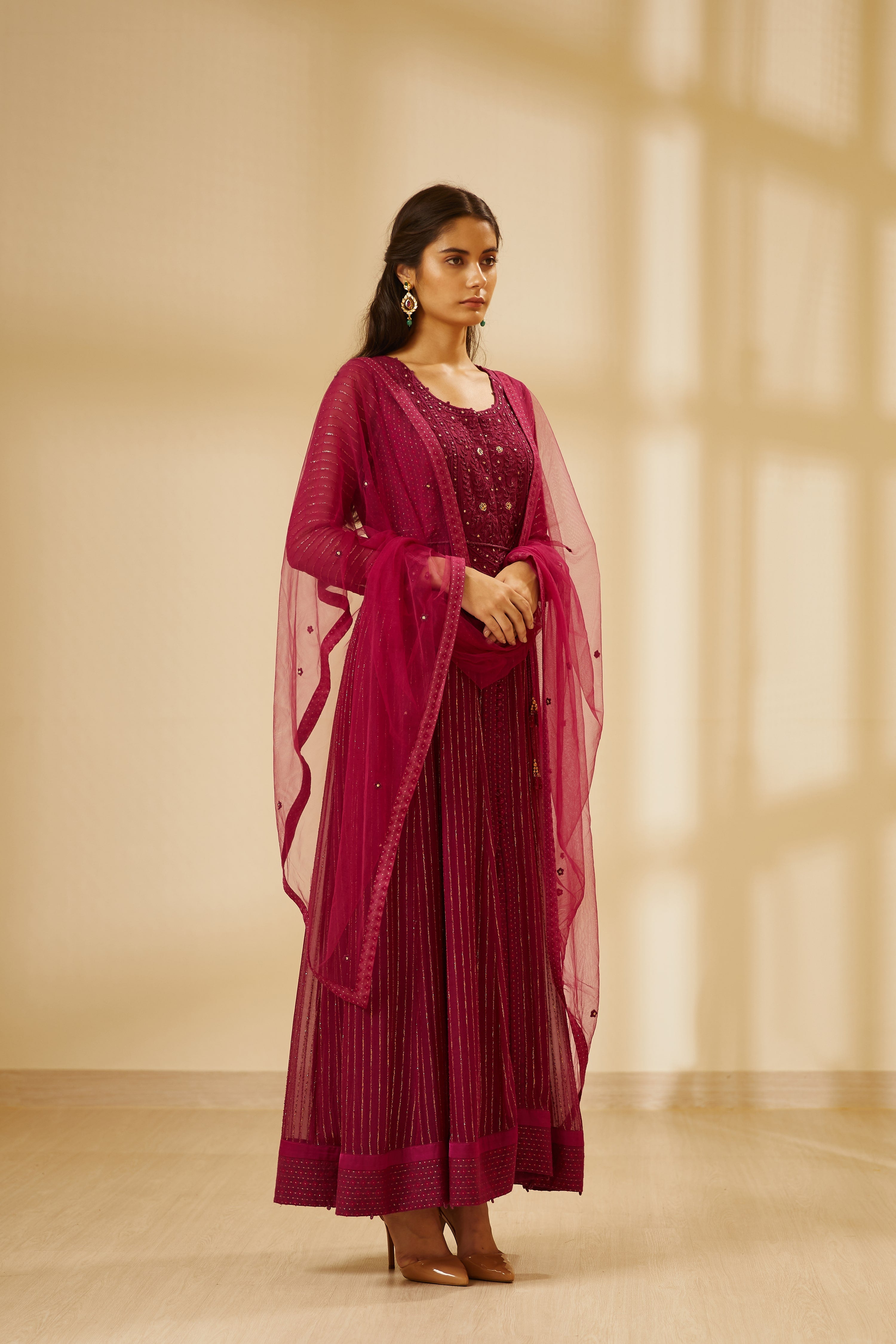 Wine Anarkali Set